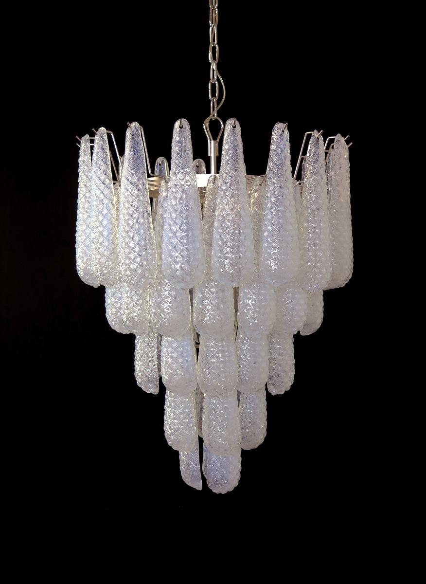 20th Century Huge Italian vintage Murano chandelier - 52 OPALINO glass petals drop For Sale