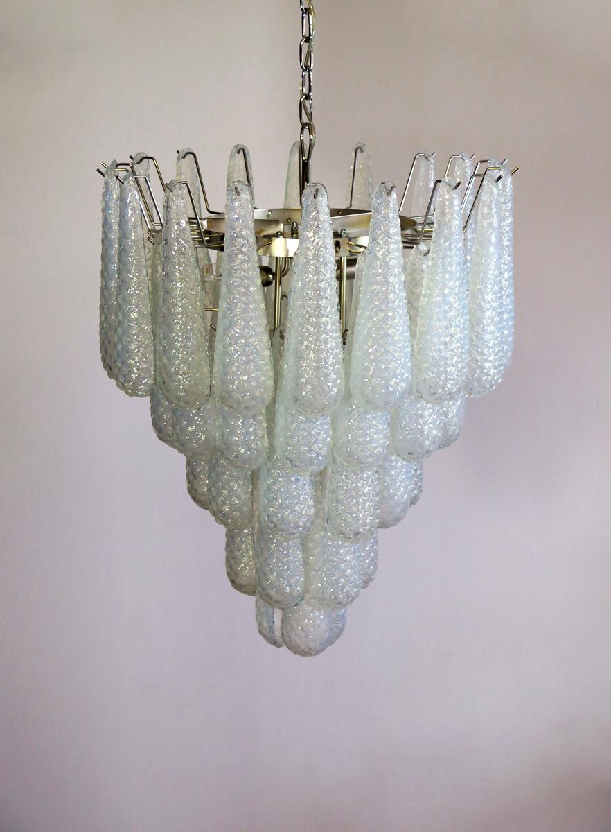 Art Glass Huge Italian vintage Murano chandelier - 52 OPALINO glass petals drop For Sale