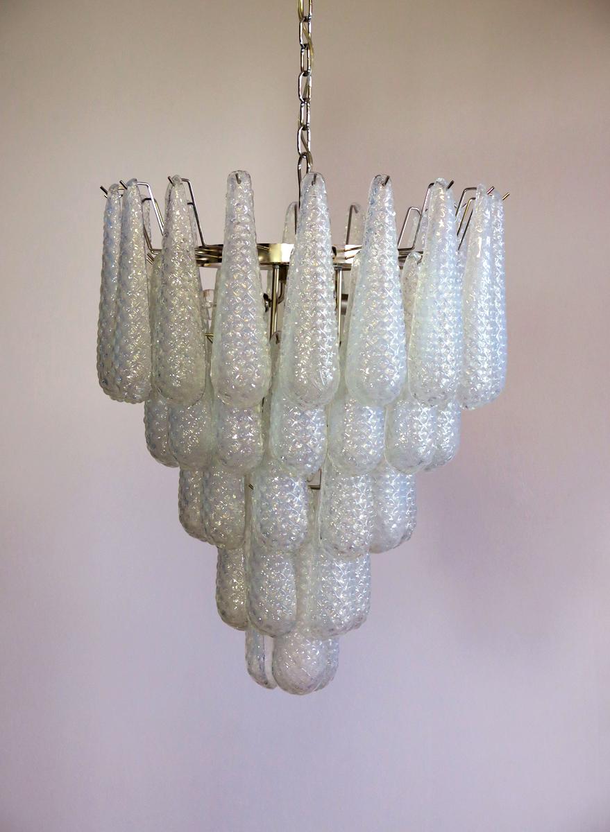 Huge Italian vintage Murano chandelier - 52 OPALINO glass petals drop For Sale 1