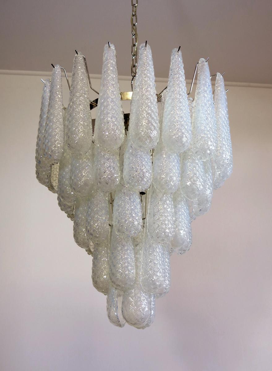 Huge Italian vintage Murano chandelier - 52 OPALINO glass petals drop For Sale 2