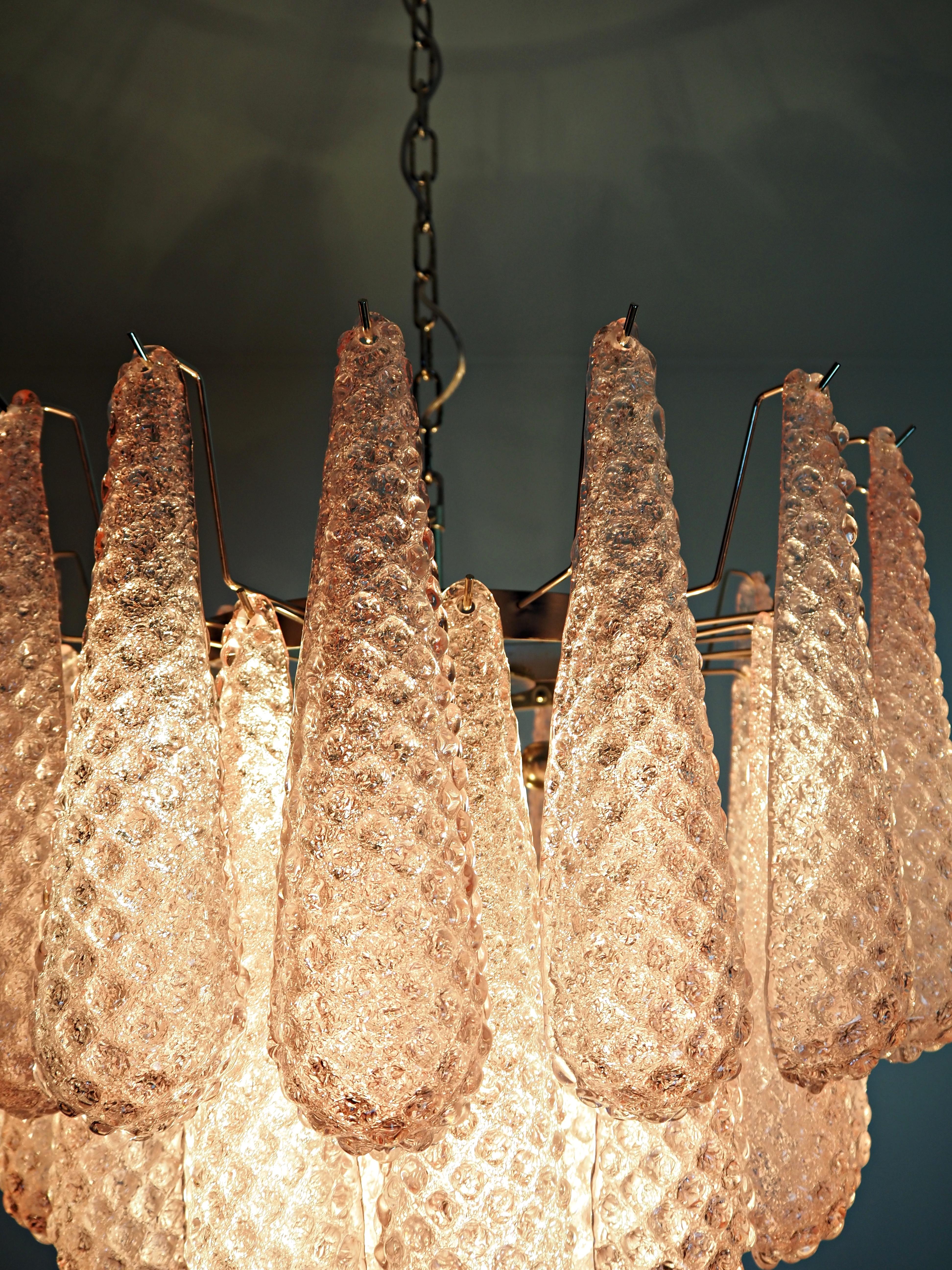 Huge Italian Vintage Murano Chandelier 52 PINK Glass Petals Drop 5