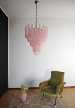 Huge Italian Vintage Murano Chandelier 52 PINK Glass Petals Drop