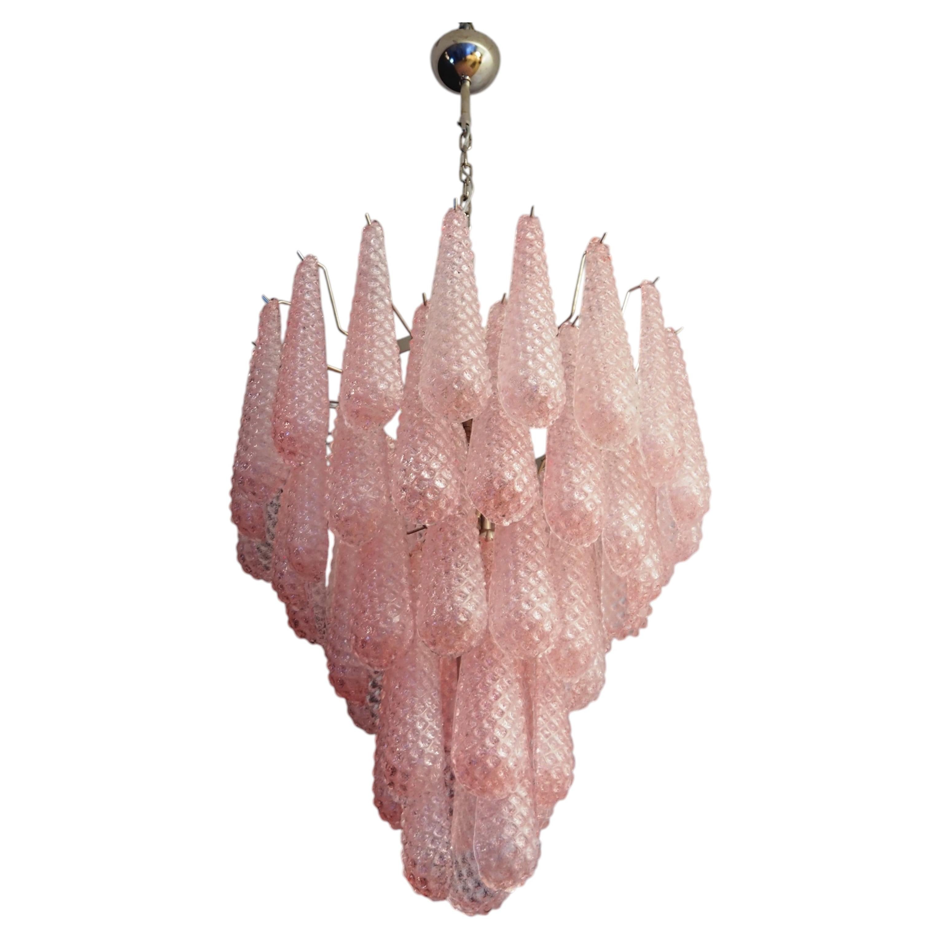 Huge Italian Vintage Murano Chandelier 52 PINK Glass Petals Drop
