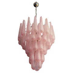 Riesige italienische Vintage Murano Kronleuchter 52 PINK Glas Blütenblätter Tropfen