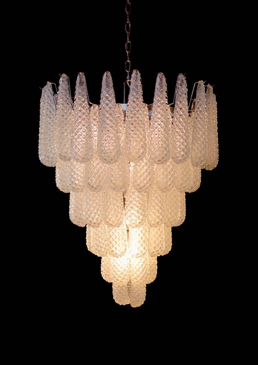 Gorgeous Italian vintage chandelier made from 75 great hourglass Murano glass.
Period:	late XX century
Dimensions:	65 inches (165 cm) height with chain; 37,40 inches (95 cm) height without chain; 29,50 inches (75 cm) diameter
Dimension glasses: