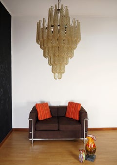Huge Italian vintage Murano glass chandelier - 85 glass amber petals drop