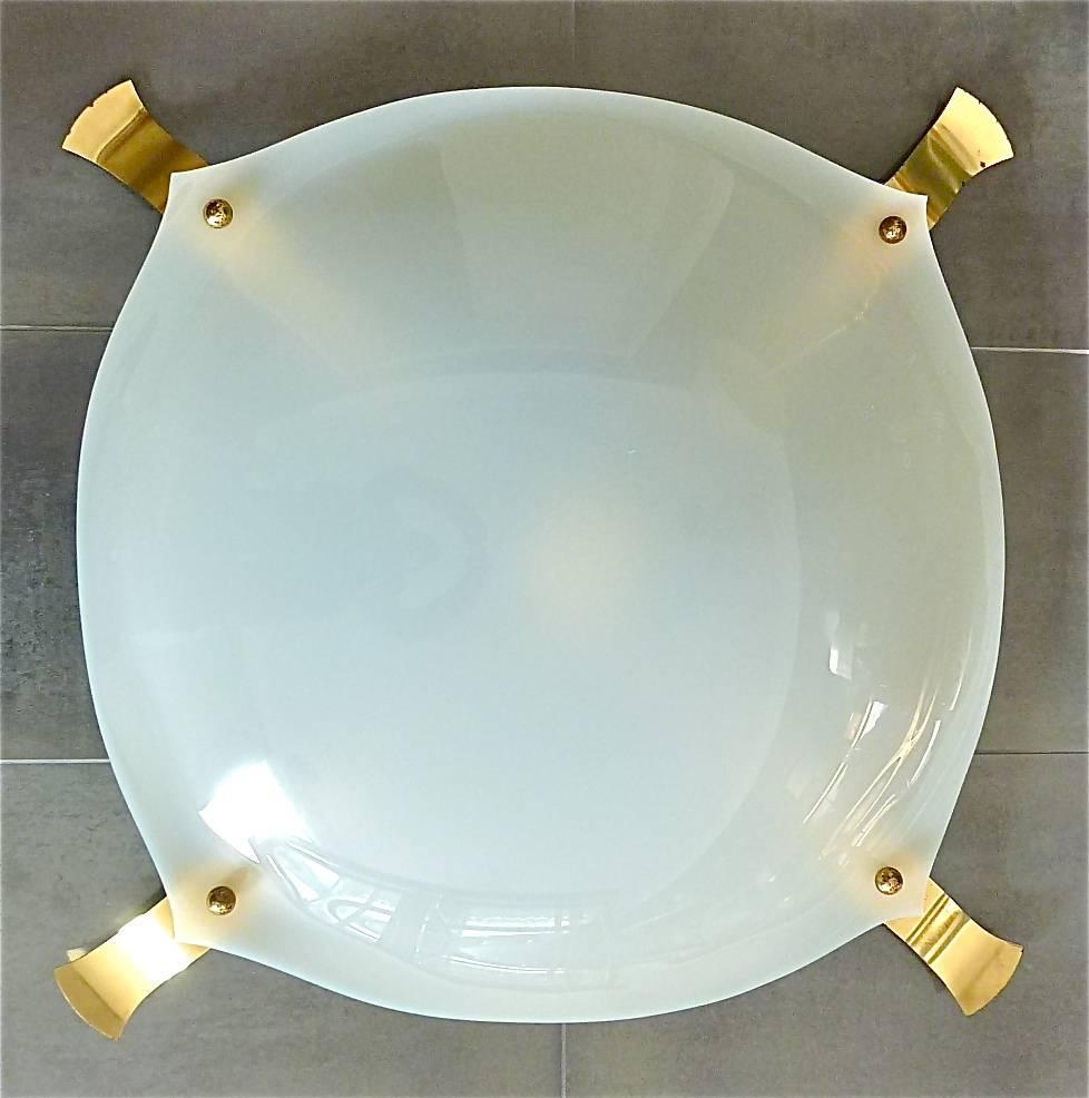 Huge Italian Flush Mount Lamp White Plastic Brass Angelo Lelli Arredoluce 1950s For Sale 6