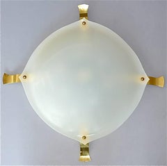 Huge Italian Flush Mount Lamp White Plastic Brass Angelo Lelli Arredoluce 1950s