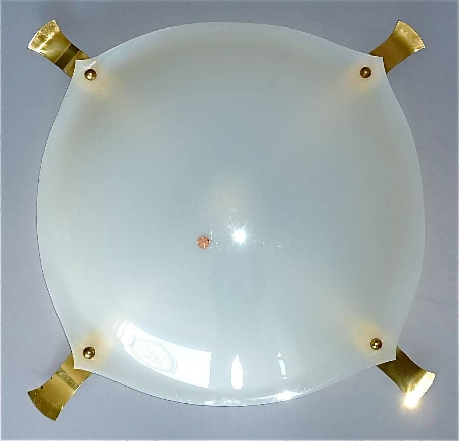 Huge Italian Flush Mount Lamp White Plastic Brass Angelo Lelli Arredoluce 1950s For Sale 2