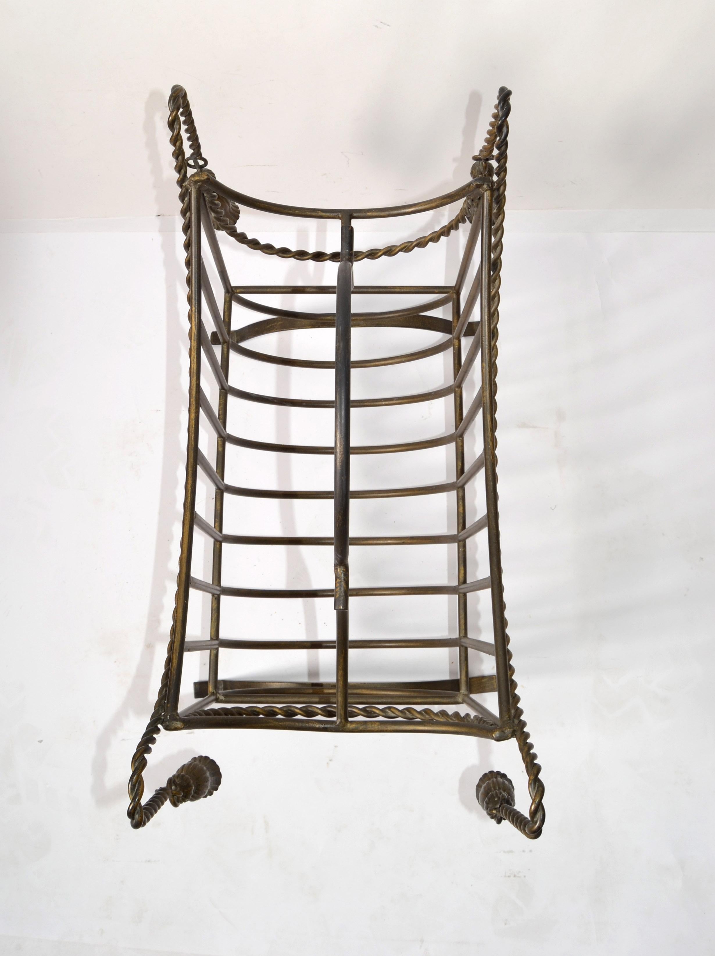 Huge Italian Wrought Iron Braided Rope Tassel Design Magazine Rack Jansen Style For Sale 7