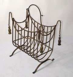 Huge Italian Wrought Iron Braided Rope Tassel Design Magazine Rack Jansen Style