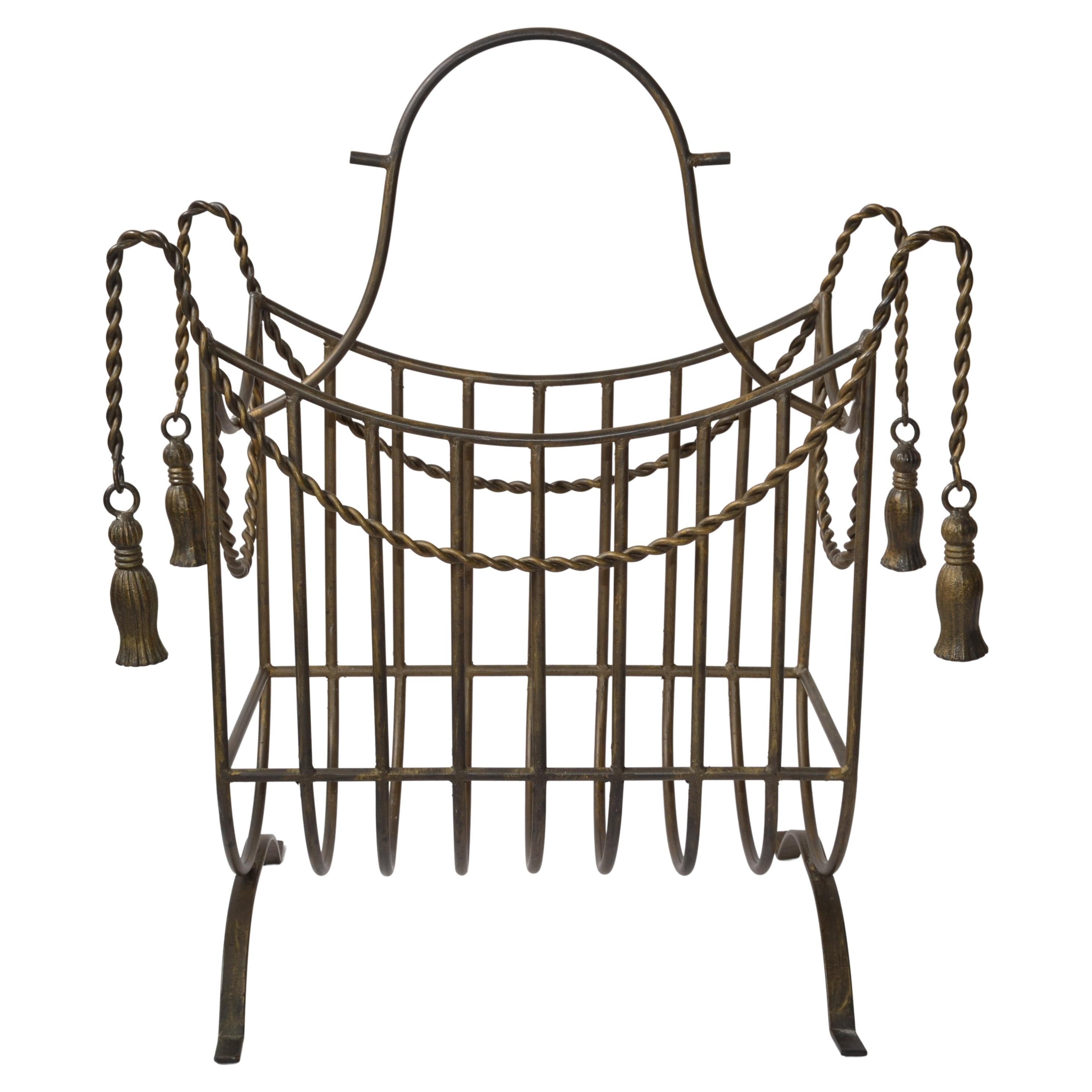 Riesige italienische Schmiedeeisen geflochtene Seil Quaste Design Magazin Rack Jansen Stil