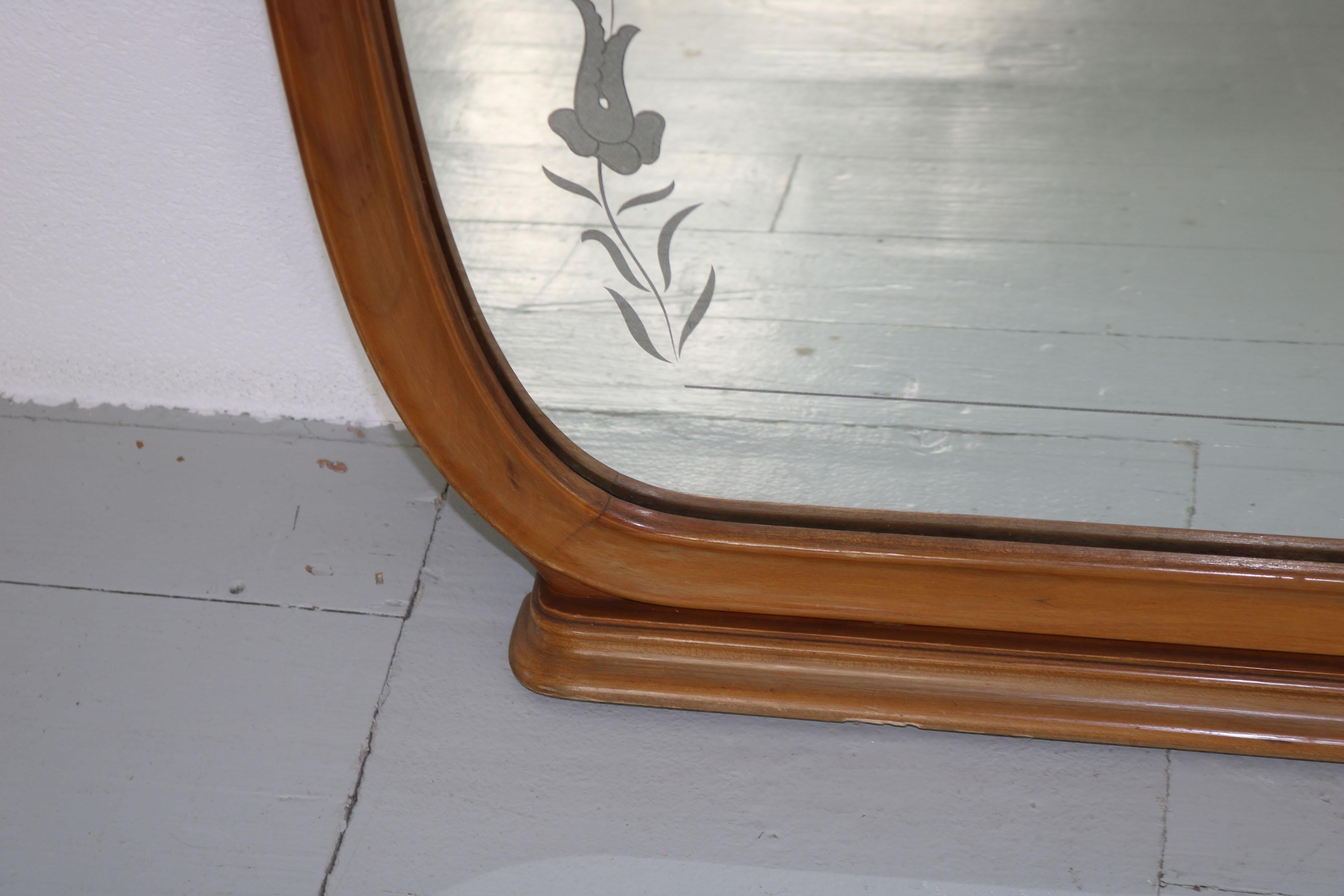 Huge Italien 1950s Mirror with Cherry Wood Frame 6