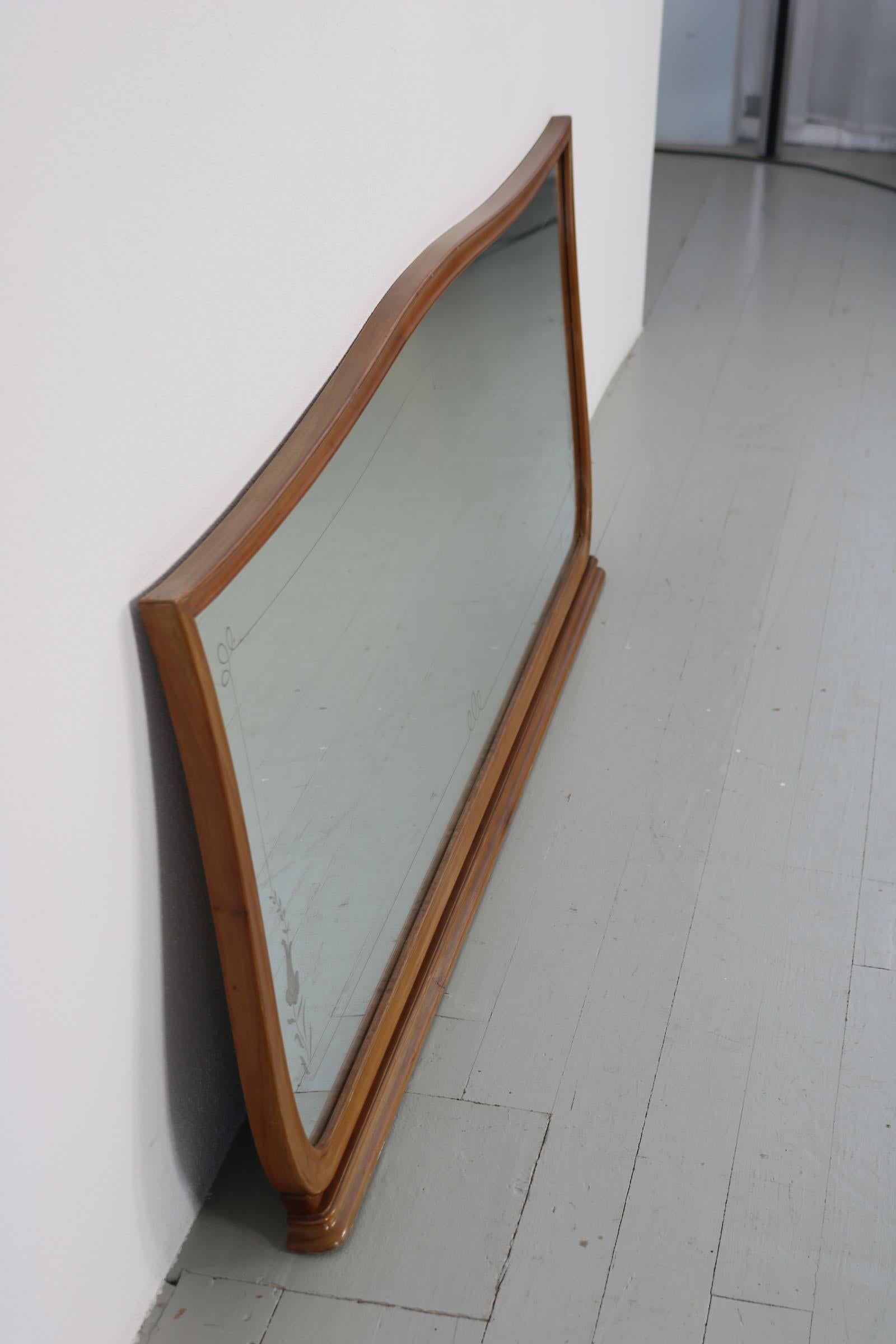Huge Italien 1950s Mirror with Cherry Wood Frame 8