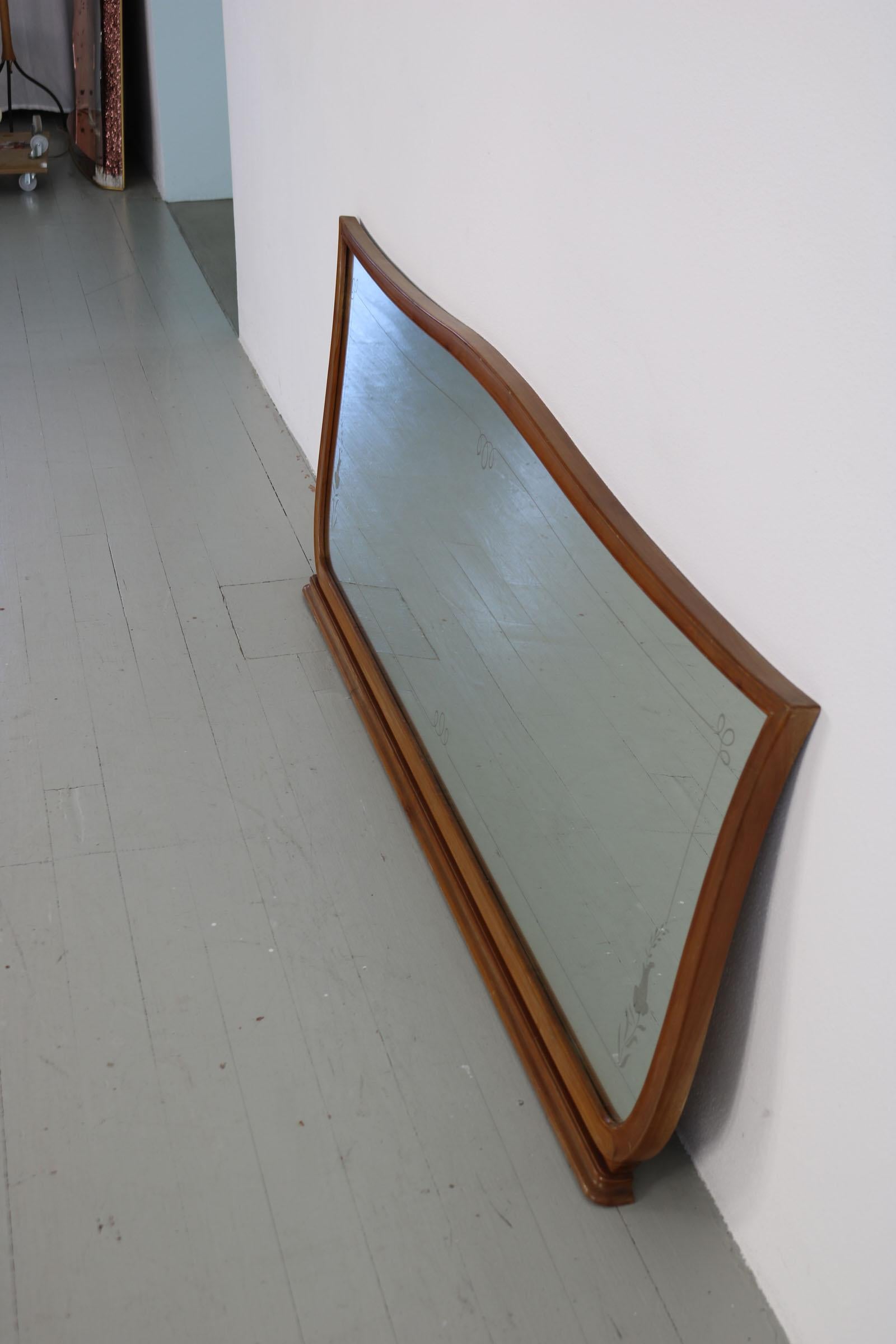 Huge Italien 1950s Mirror with Cherry Wood Frame 9