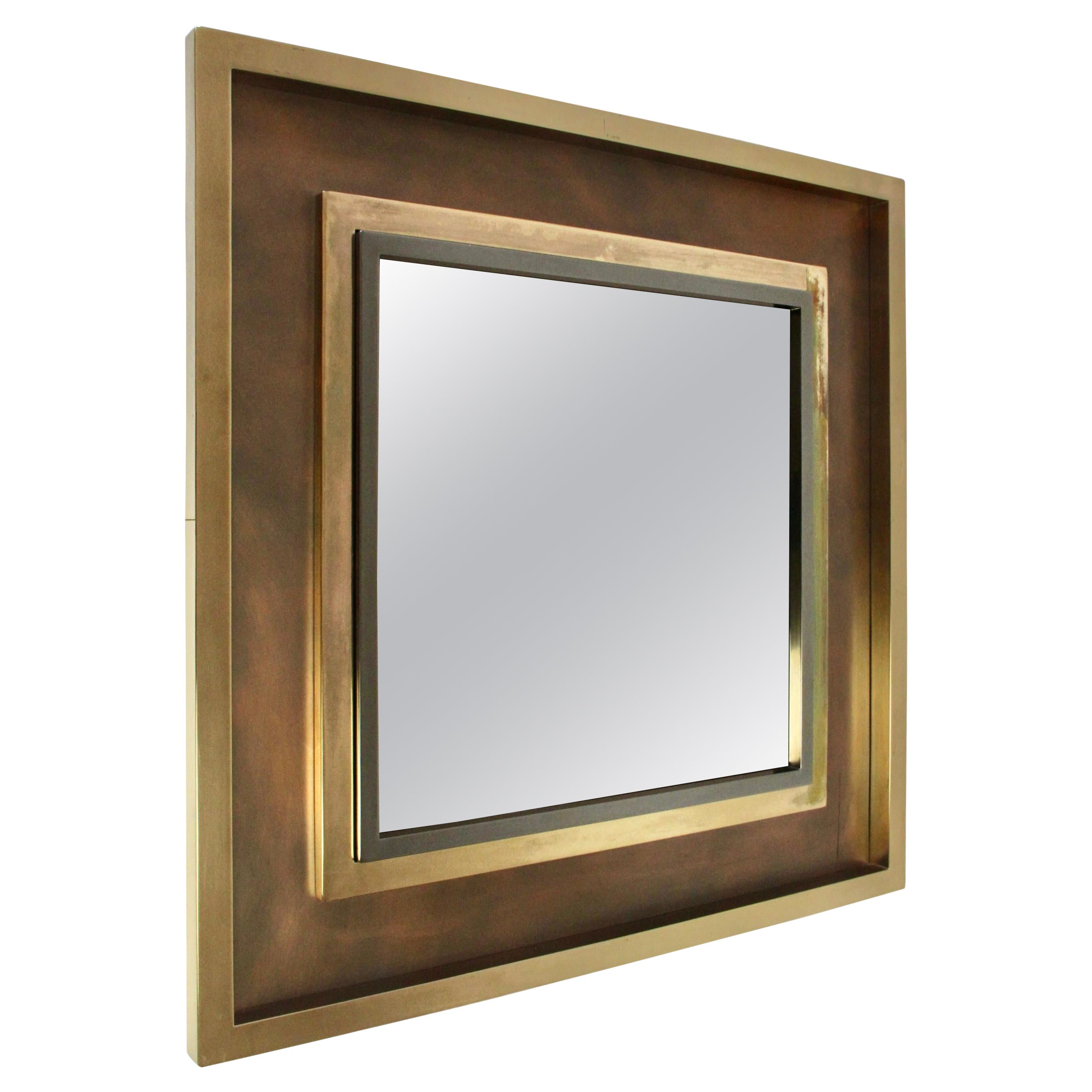 Enorme espejo de pared de latón, bronce de cañón y cobre estilo Jansen de Vereinigte Werkstätten en venta