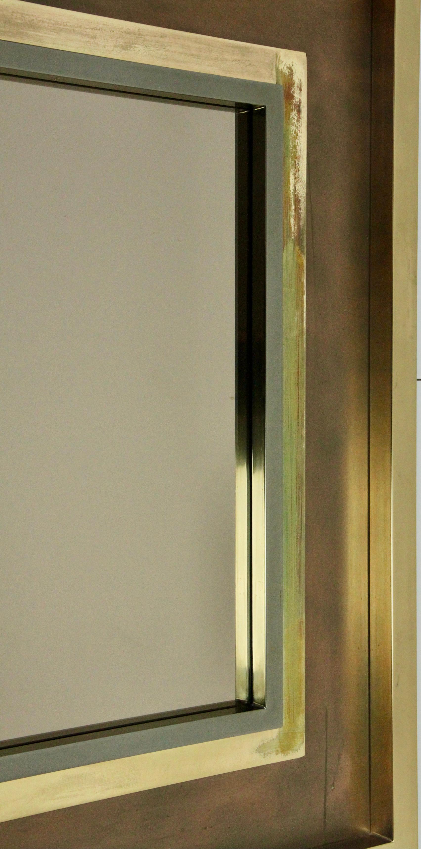 Mid-Century Modern Huge Jansen Style Brass, Nickel & Copper Wall Mirror by Vereinigte Werkstätten For Sale