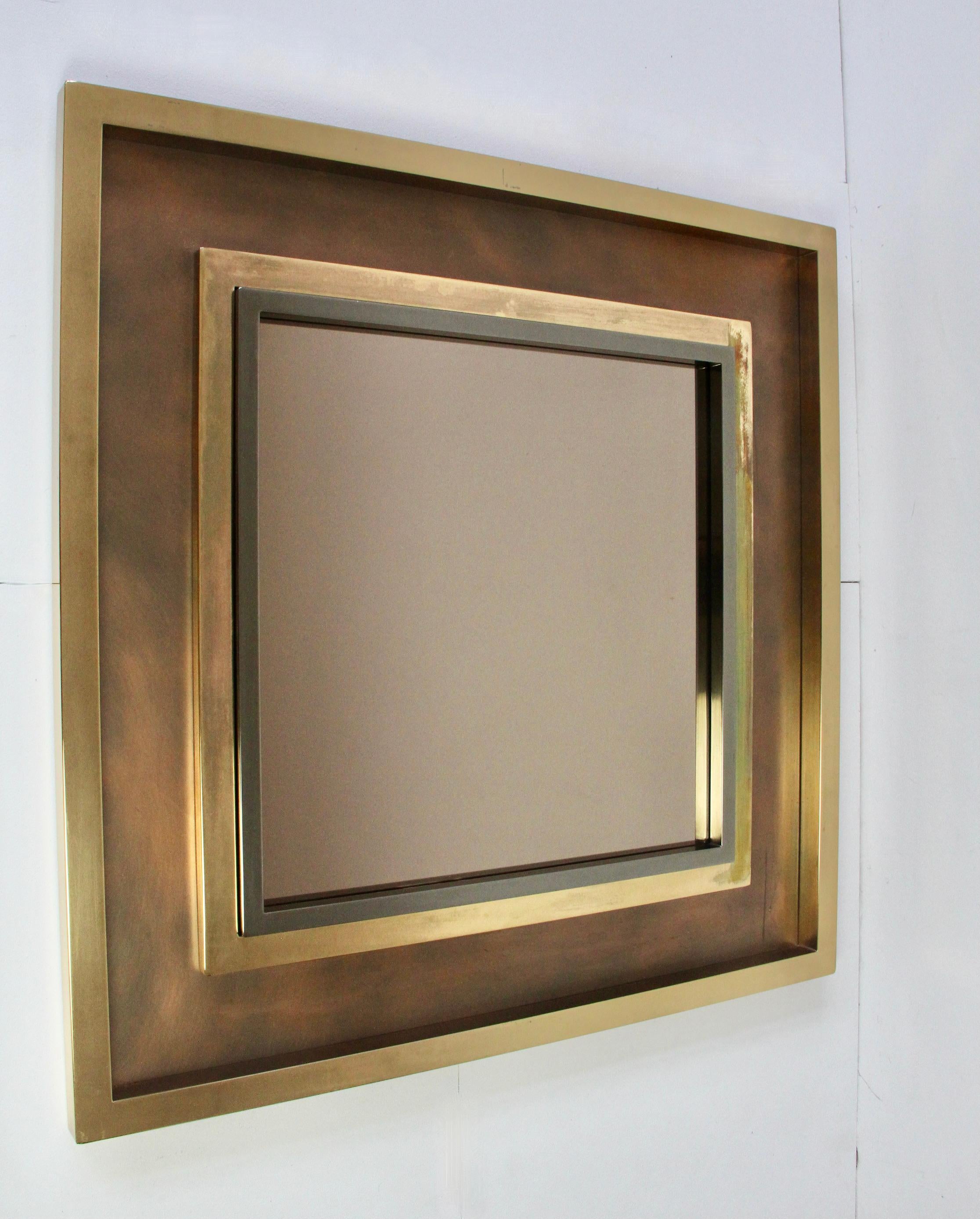 Huge Jansen Style Brass, Nickel & Copper Wall Mirror by Vereinigte Werkstätten For Sale 2