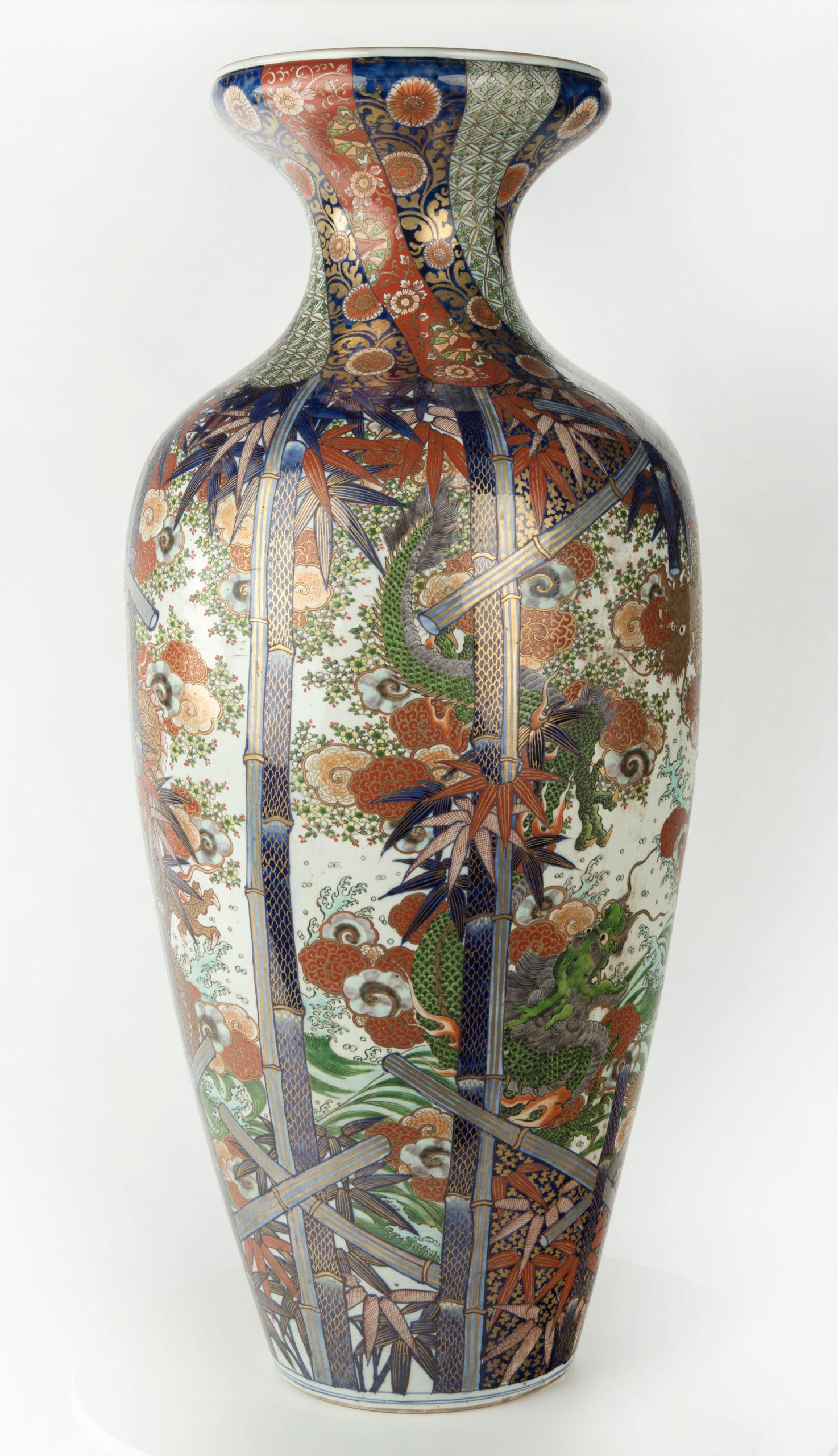 Meiji Huge Japanese Dragon Decorated Imari Floor Vase