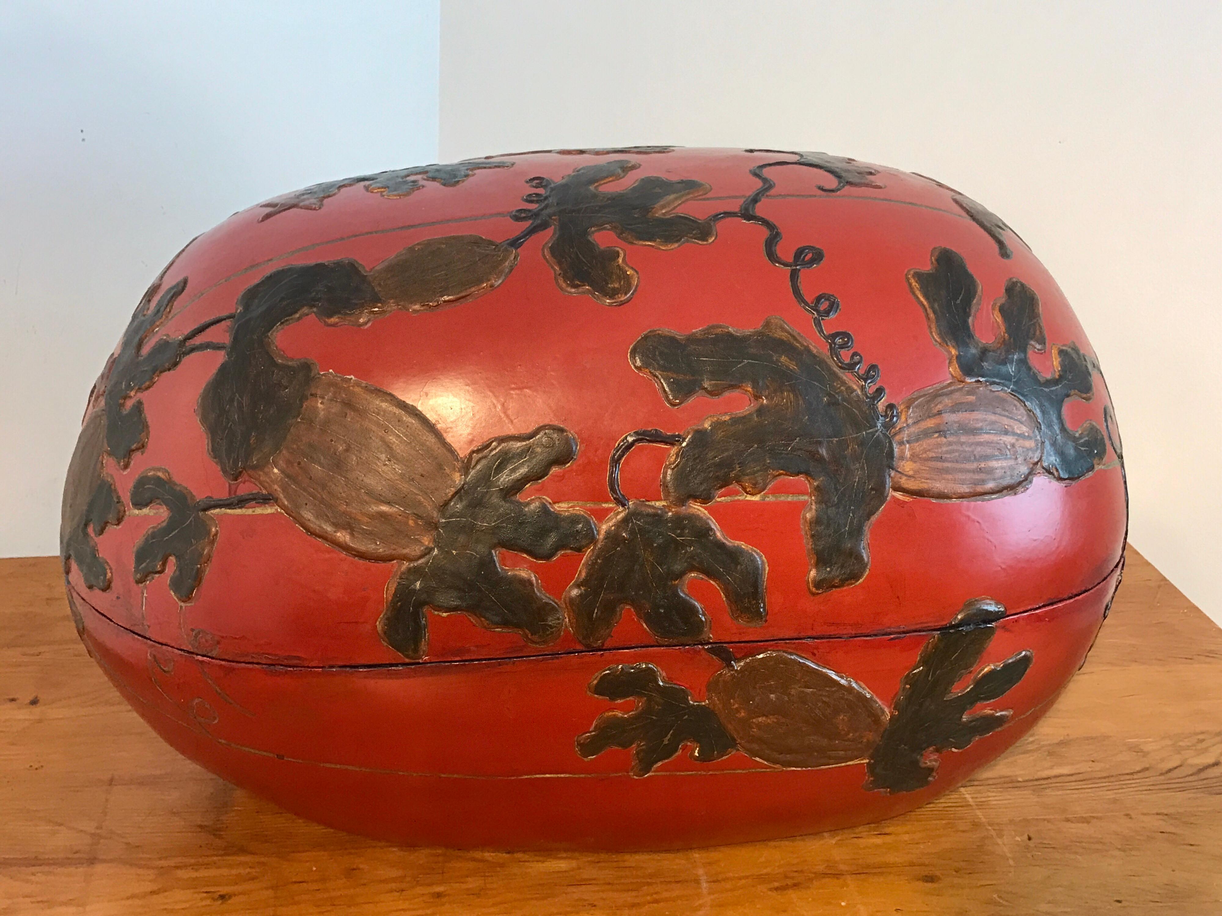 Huge Japanese Red Lacquerware Gourd Motif Box 2