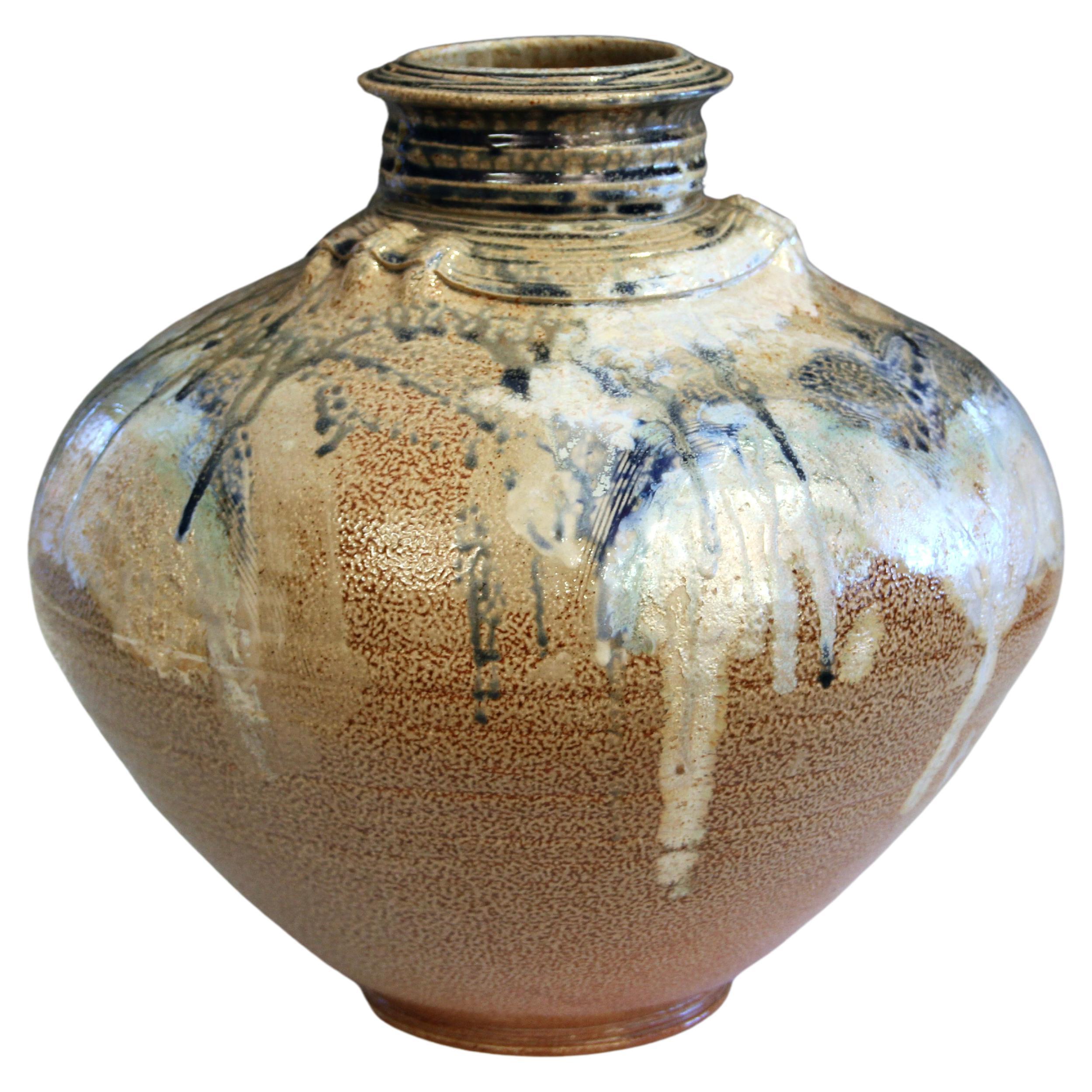 Huge Jeff Rogers Studio Pottery Vintage Vase Organic Wabi Sabi Salt Glaze Signed For Sale