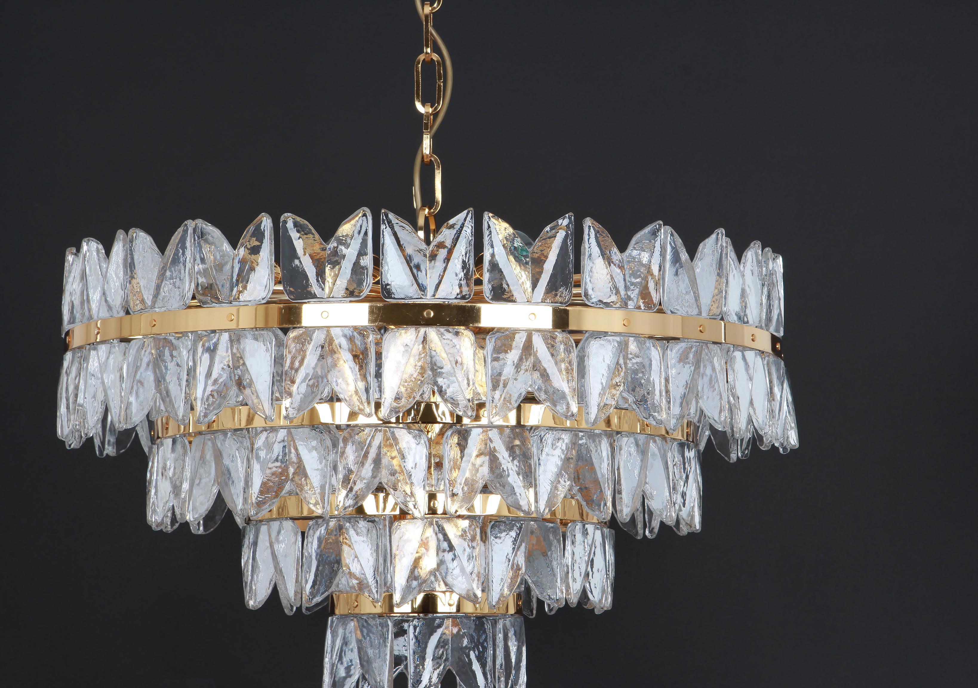 Mid-Century Modern Huge Kalmar Chandelier 'Corina', Gilt Brass Glass, Austria, 1970 For Sale