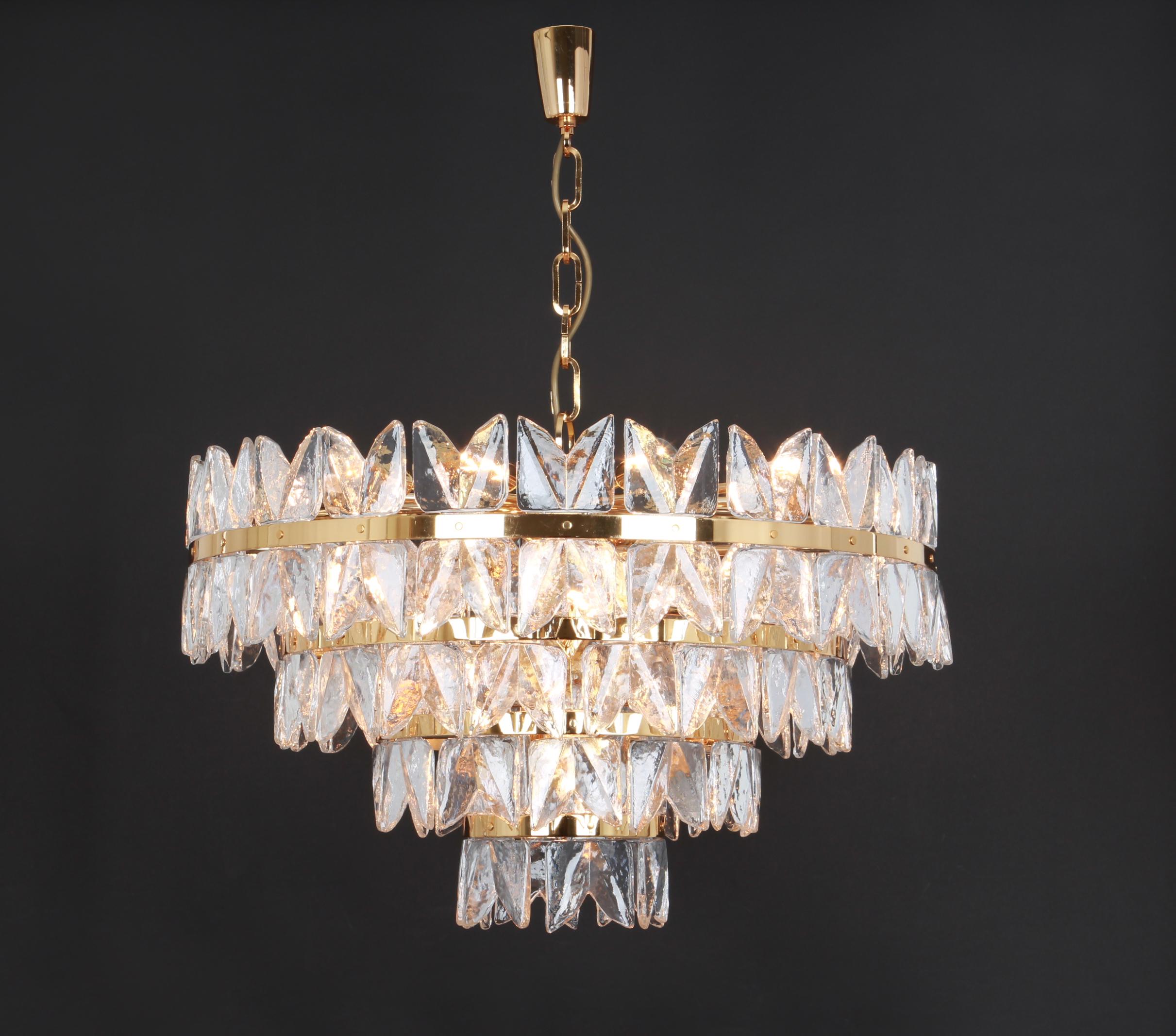 Austrian Huge Kalmar Chandelier 'Corina', Gilt Brass Glass, Austria, 1970 For Sale