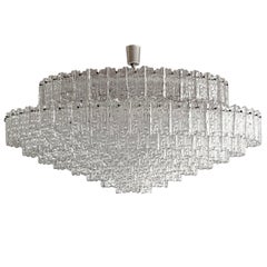 Großer Kalmar-Kronleuchter „Finger“ aus strukturiertem Eisglas und Nickel, Österreich, 1970er Jahre