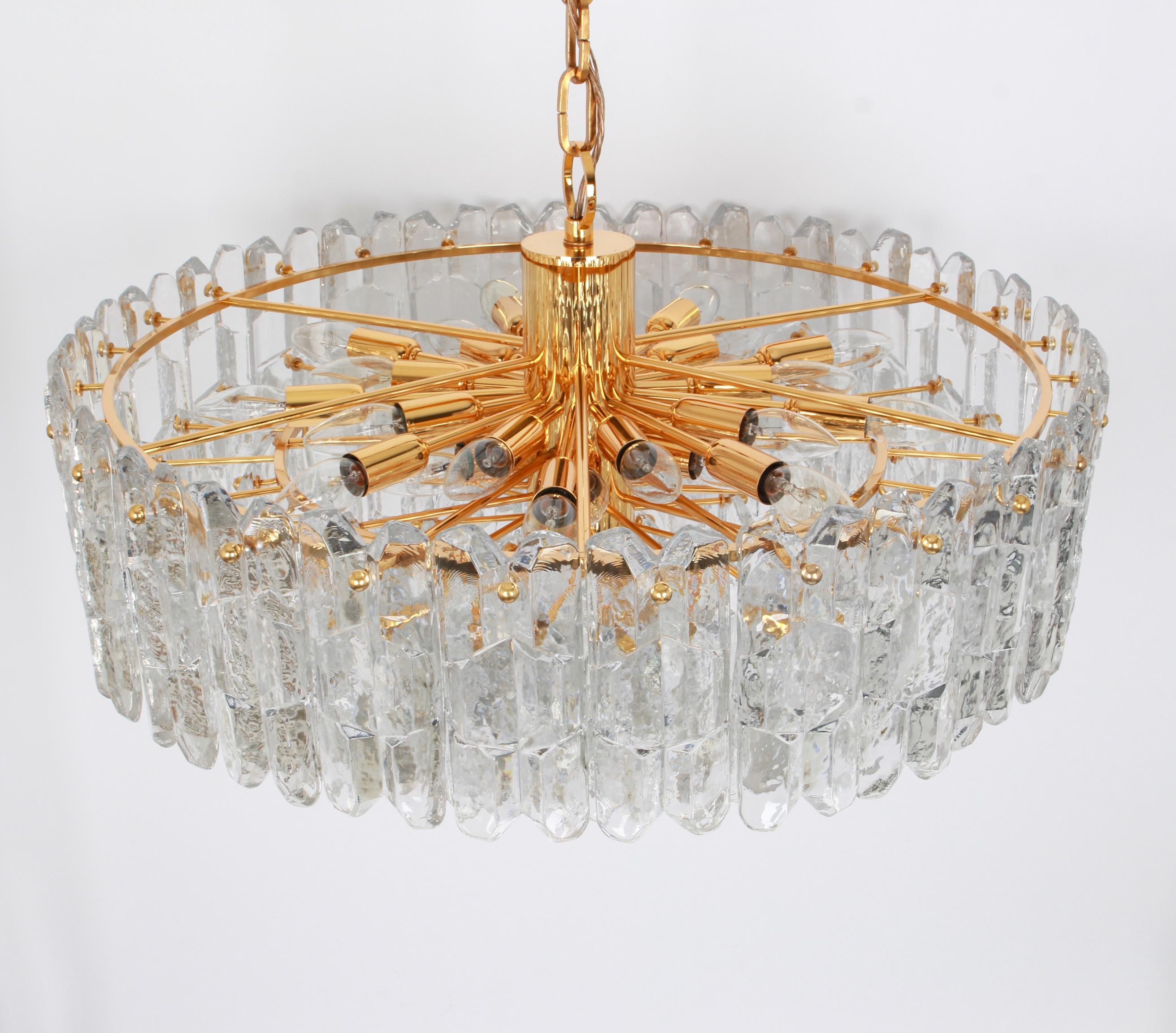 Late 20th Century 1 of 2 Huge Kalmar Chandelier 'Palazzo', Gilt Brass Glass, Austria, 1970 For Sale