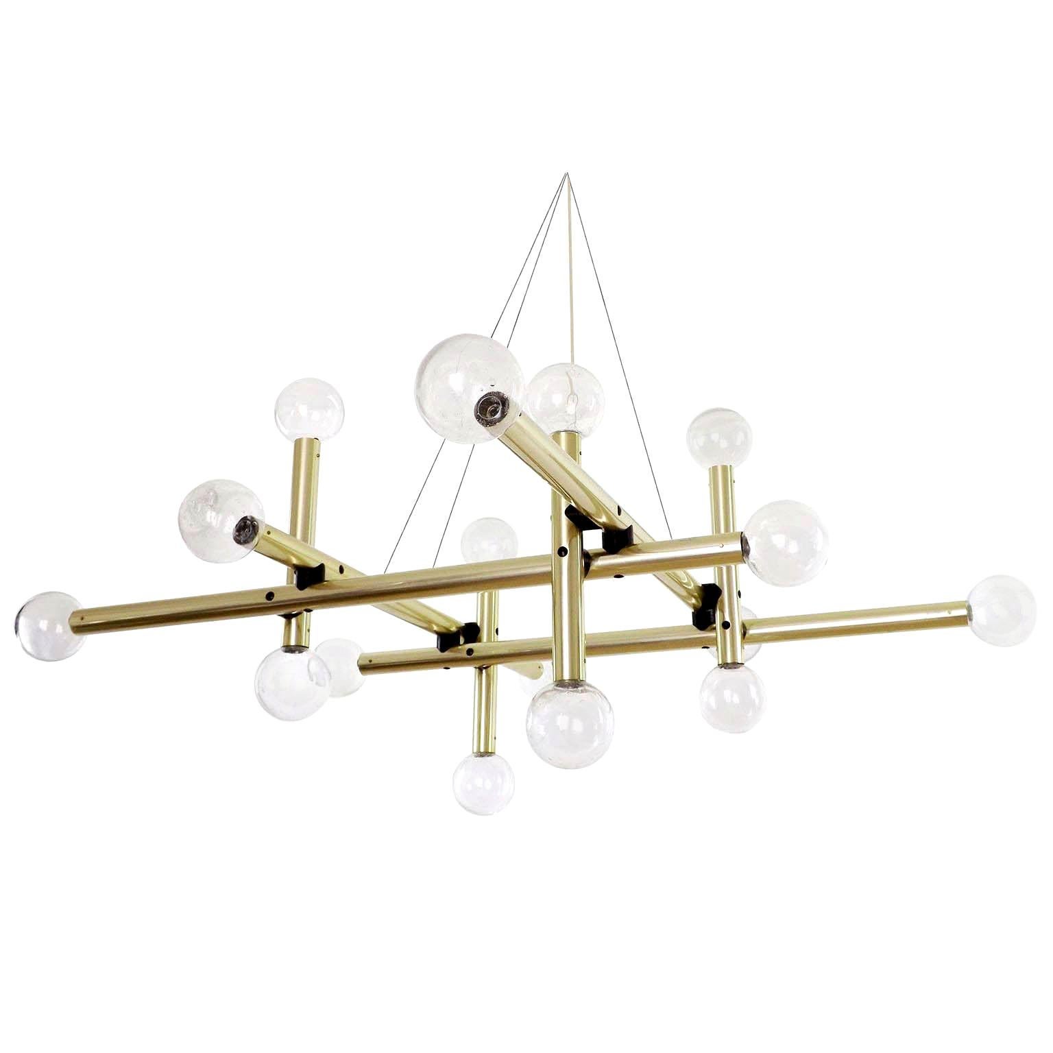 One of  four extremely rare Sputnik or atomic light fixture 'RS 16 HL' by J.T. Kalmar, manufactured in midcentury, Austria, circa 1970 (late 1960s or early 1970s). Only a small number of these large pieces were produced.
It is made of a very