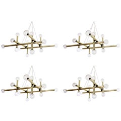 Huge Kalmar Chandelier Pendant Light, Brass Glass, Austria, 1970s, One of Four