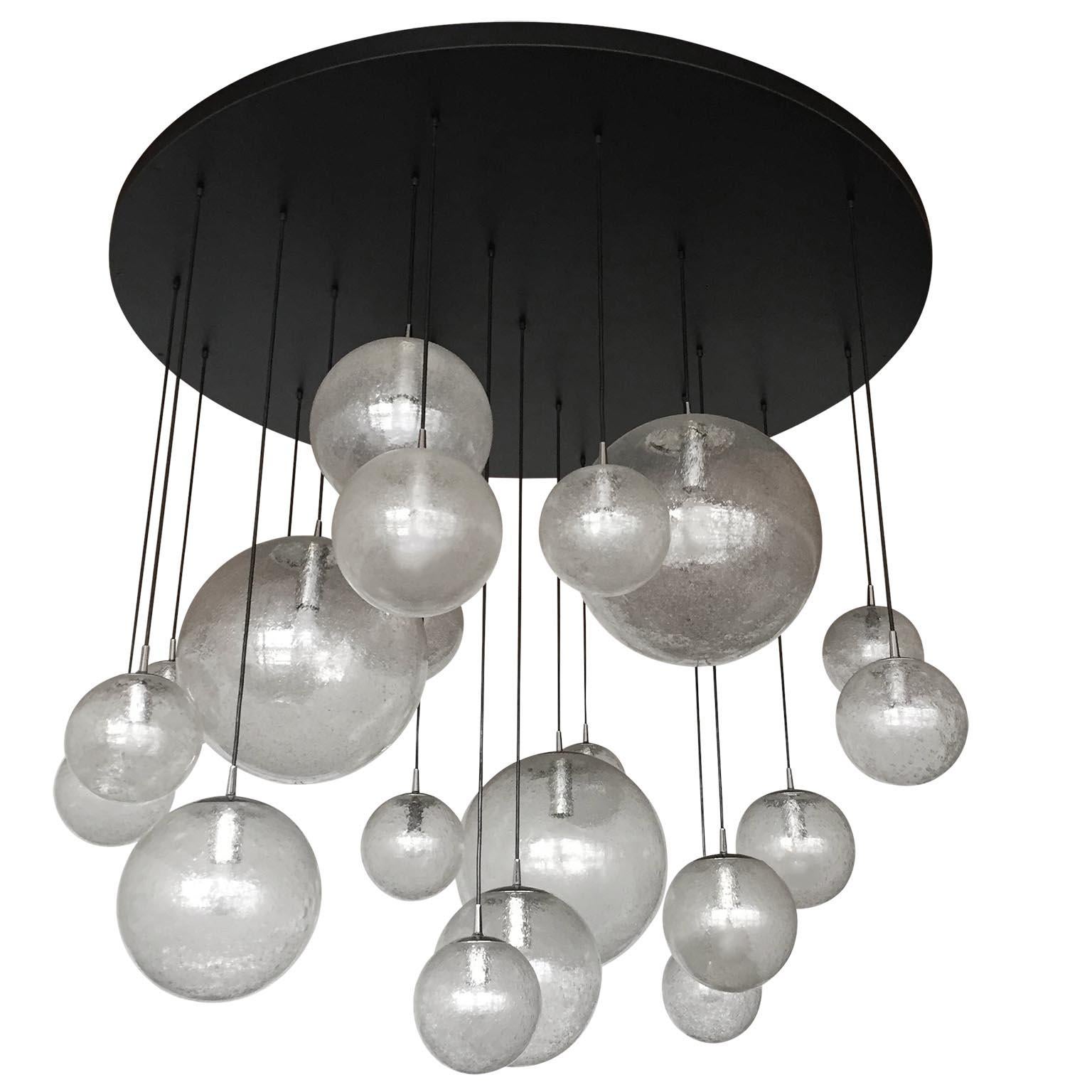 Mid-Century Modern Huge Kalmar Chandelier Pendant Light Fixture, Bubble Glass, 1970s