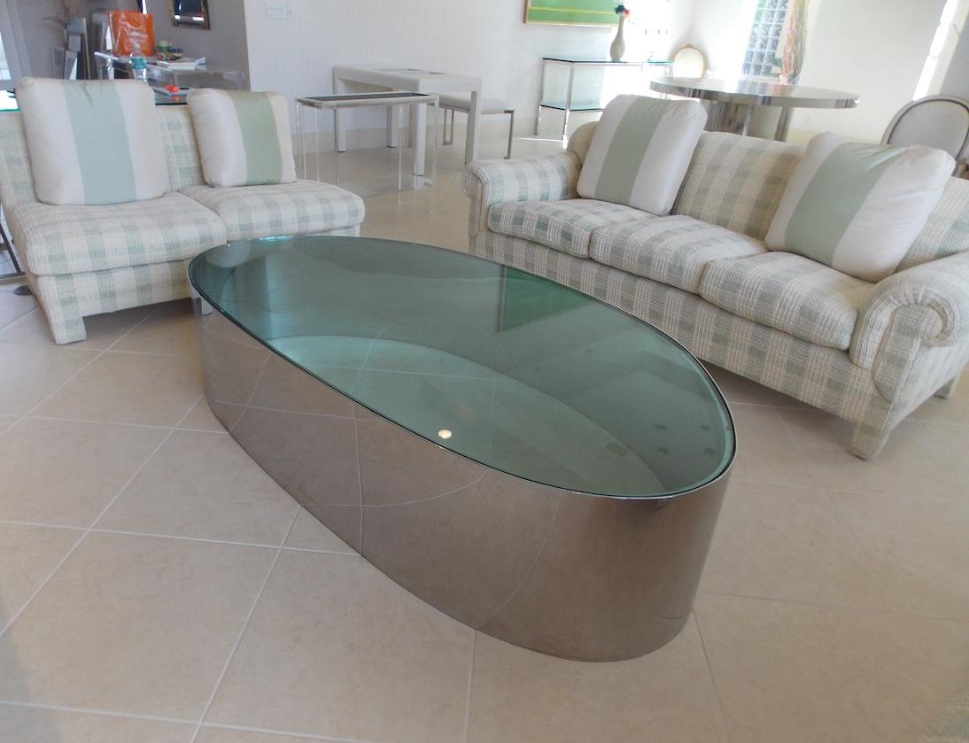 Riesiger Karl Springer Couchtisch aus Edelstahl im Zustand „Gut“ im Angebot in West Palm Beach, FL