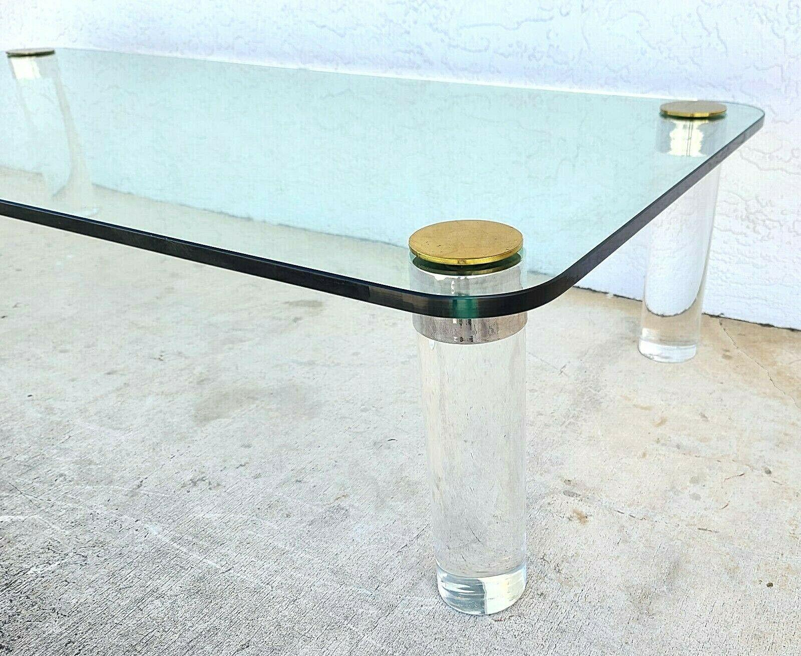 Mid-Century Modern LEON ROSEN For PACE COLLECTION Glass Lucite Brass Chrome Coffee Cocktail Table  For Sale