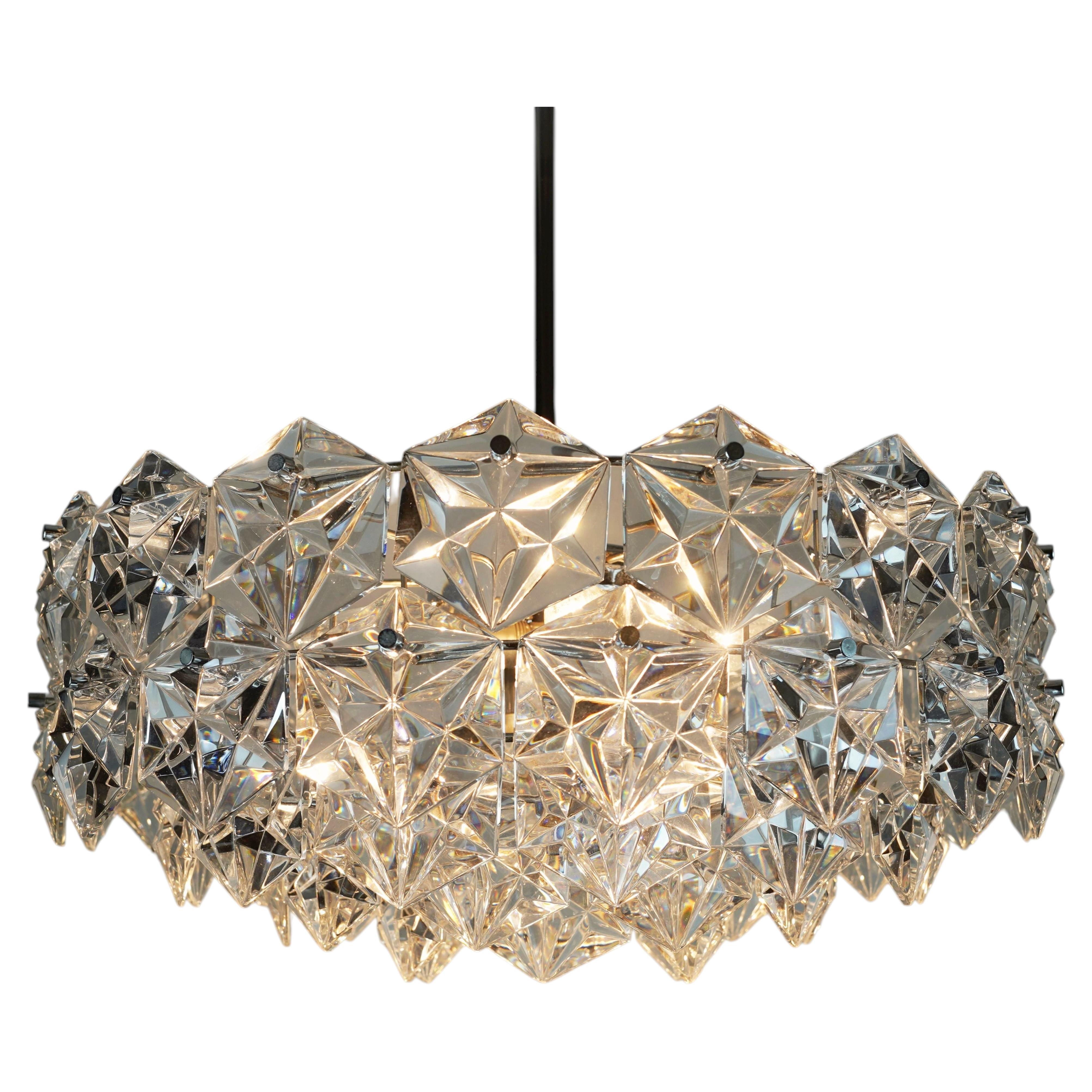 huge kinkeldey CHANDELIER crystal glass and chrome with 66 glass prisms 1960s