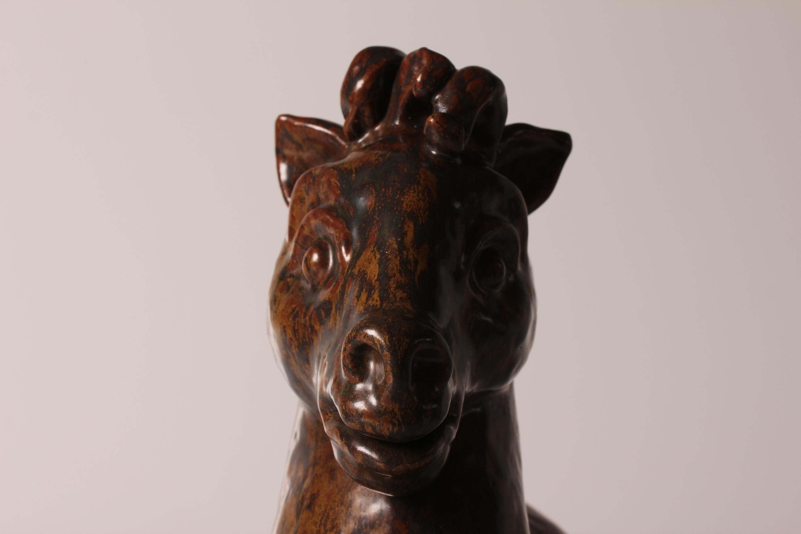 20th Century Huge L. Hjorth Horse Figurine by Gertrud Kudielka Danish Midcentury Ceramic For Sale