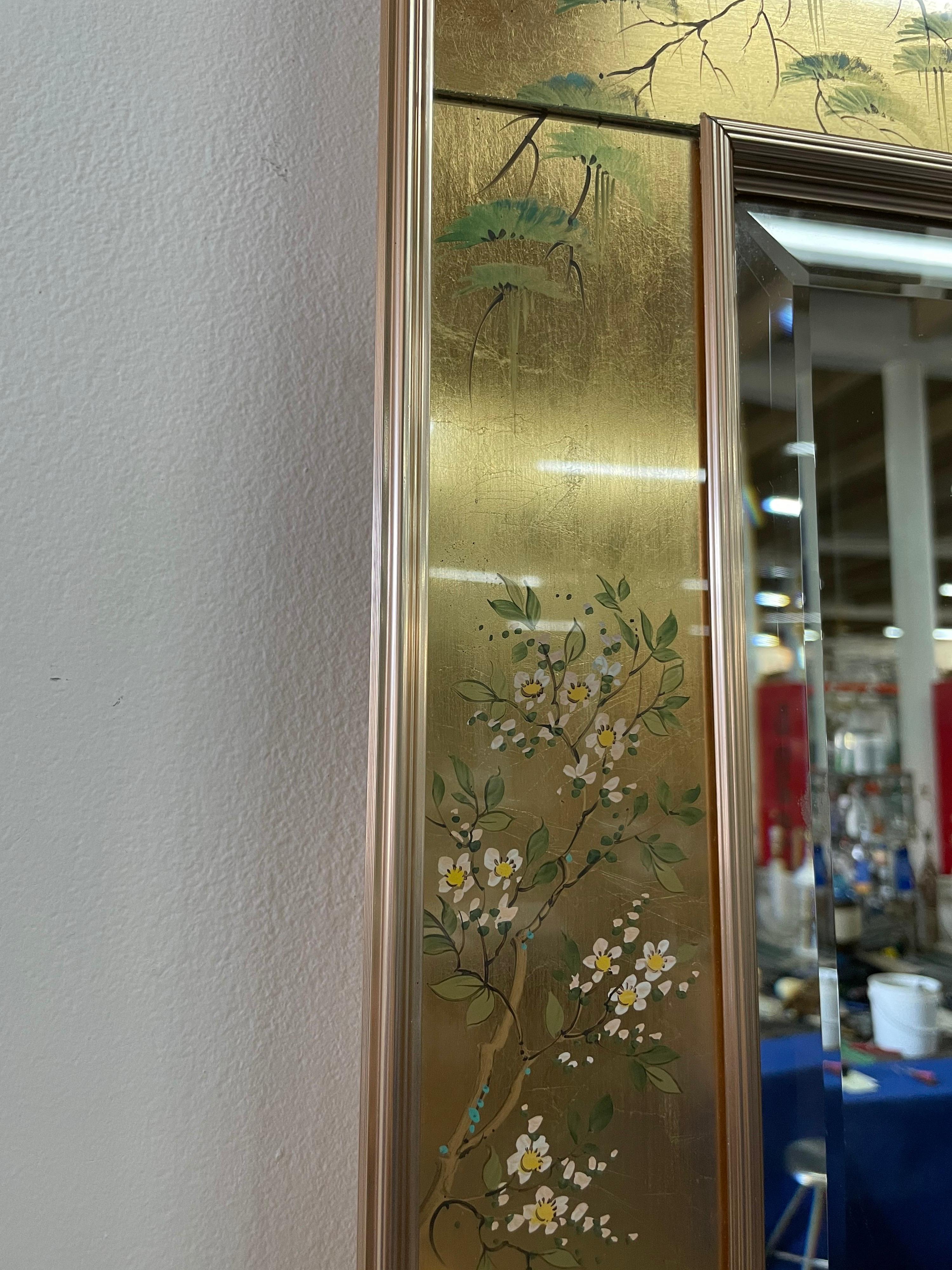 Massive Reverse Painted Églomisé Framed Mirror in the Chinoiserie Style For Sale 1