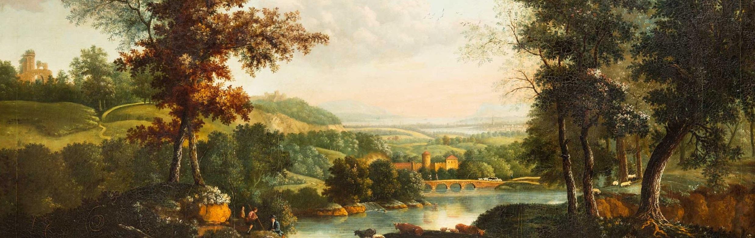 Romantic Huge Landscape Painting of “Second Premium” Attr. John Smith of Chichester For Sale