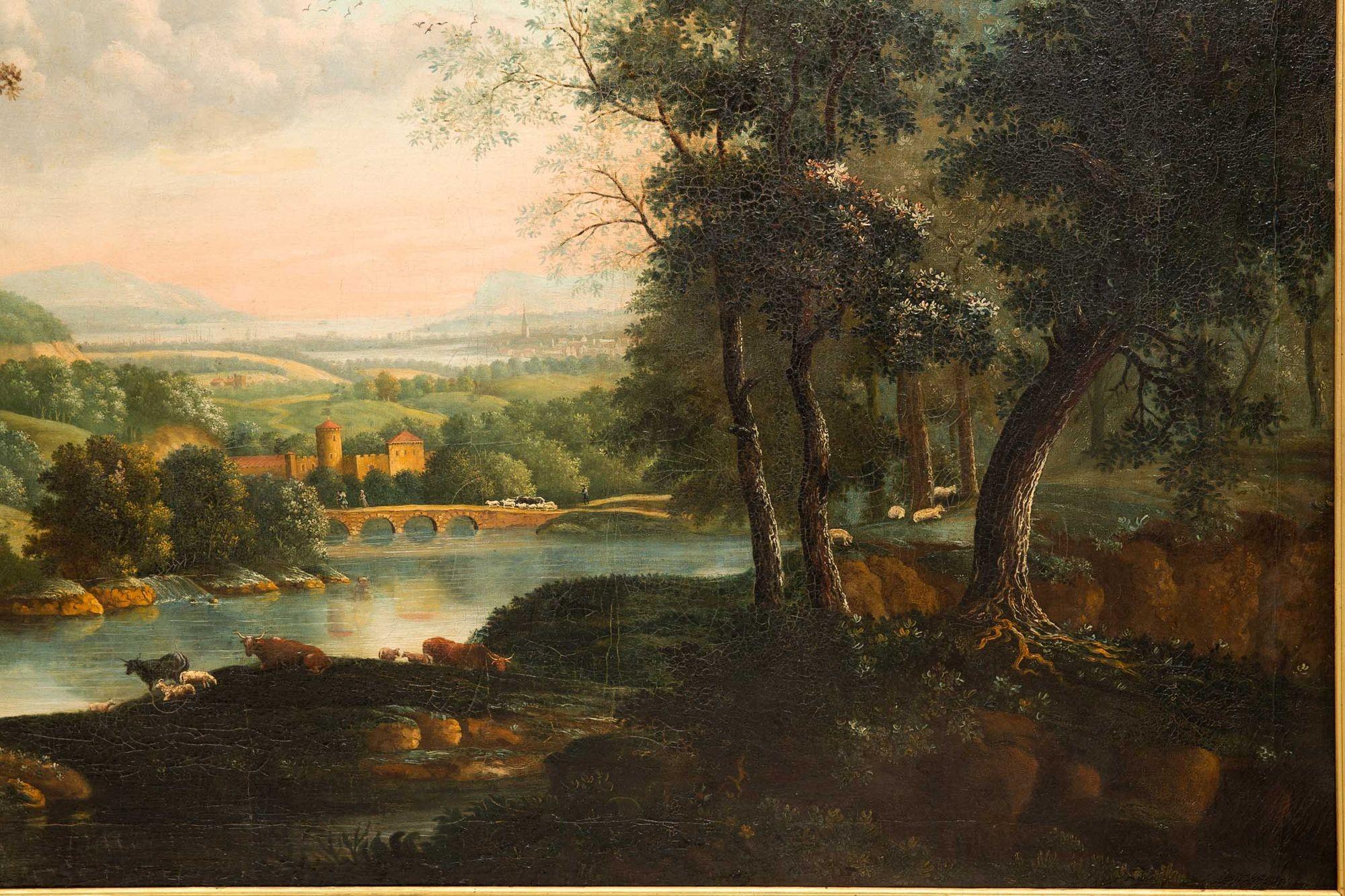Canvas Huge Landscape Painting of “Second Premium” Attr. John Smith of Chichester For Sale