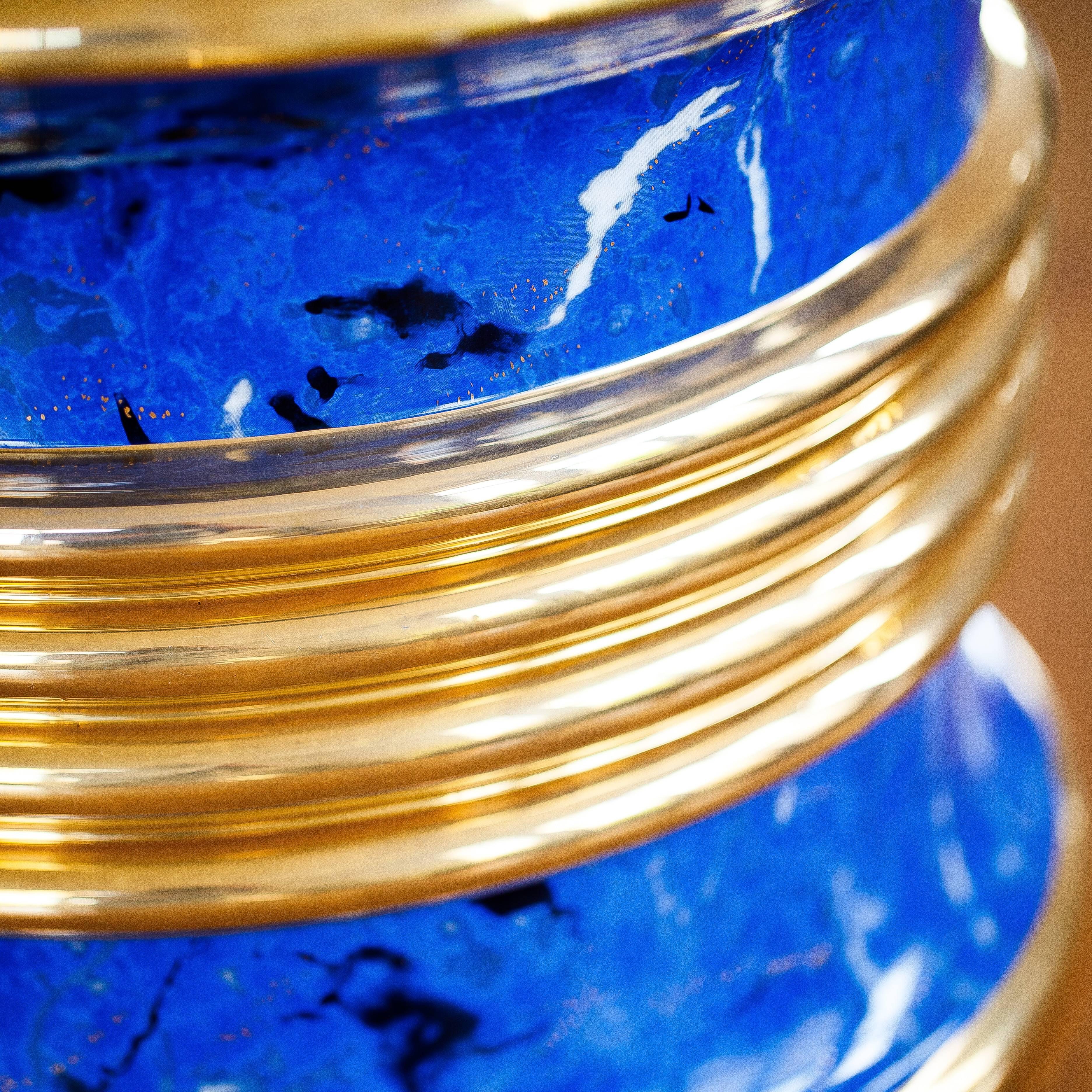 Modern Huge Lapis and Gold Cache-Pot by Christian Dior, circa 1980 For Sale