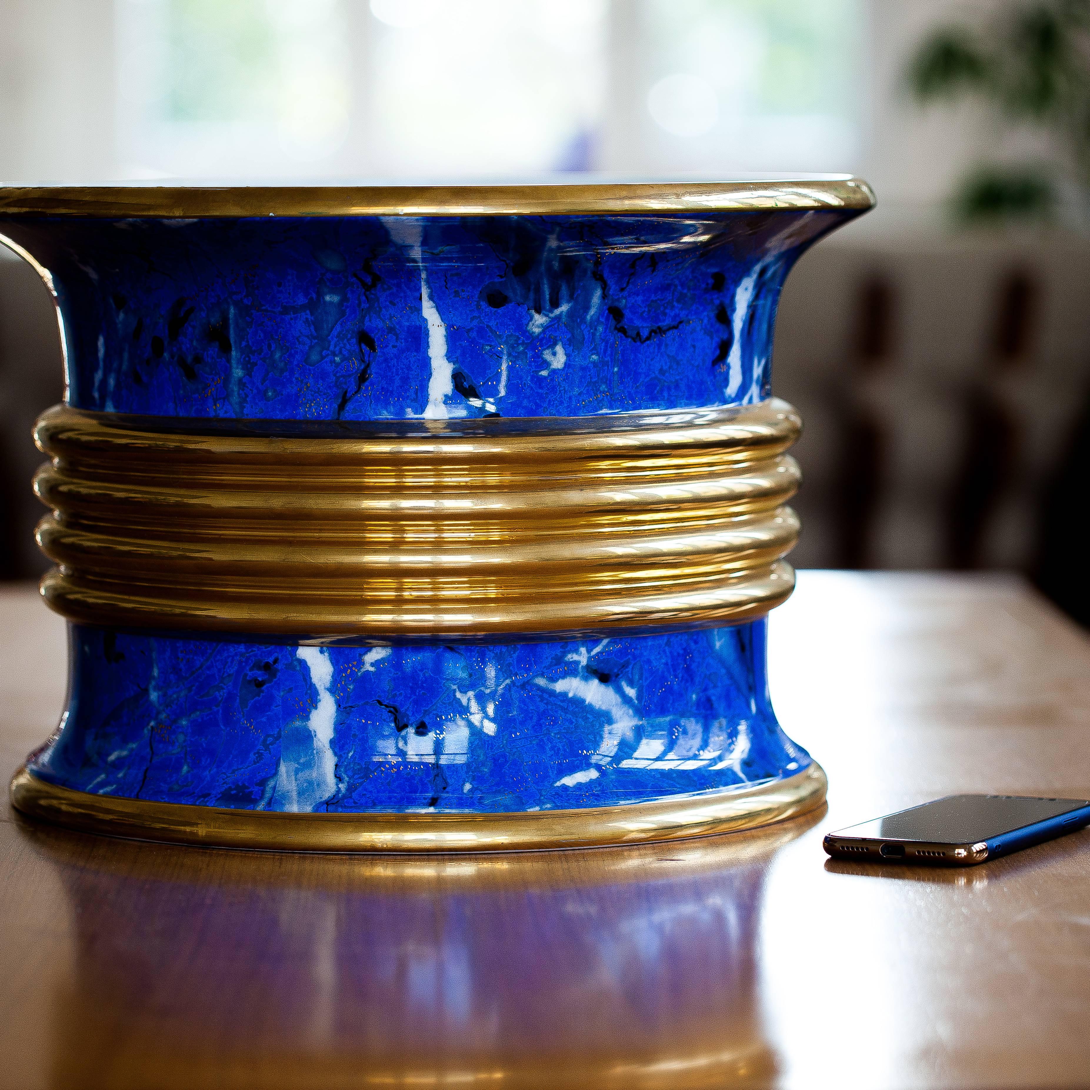 Late 20th Century Huge Lapis and Gold Cache-Pot by Christian Dior, circa 1980 For Sale