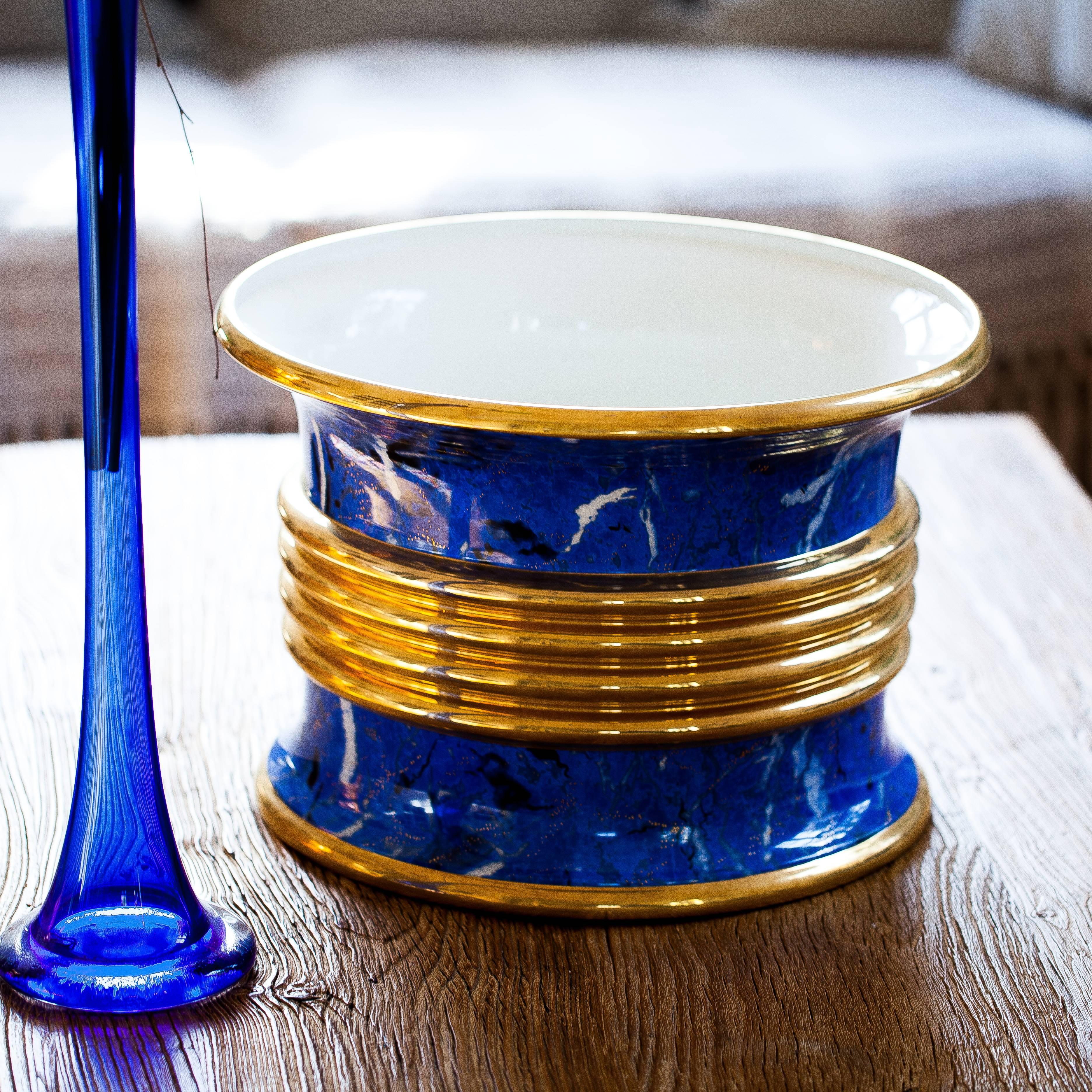 Ceramic Huge Lapis and Gold Cache-Pot by Christian Dior, circa 1980 For Sale