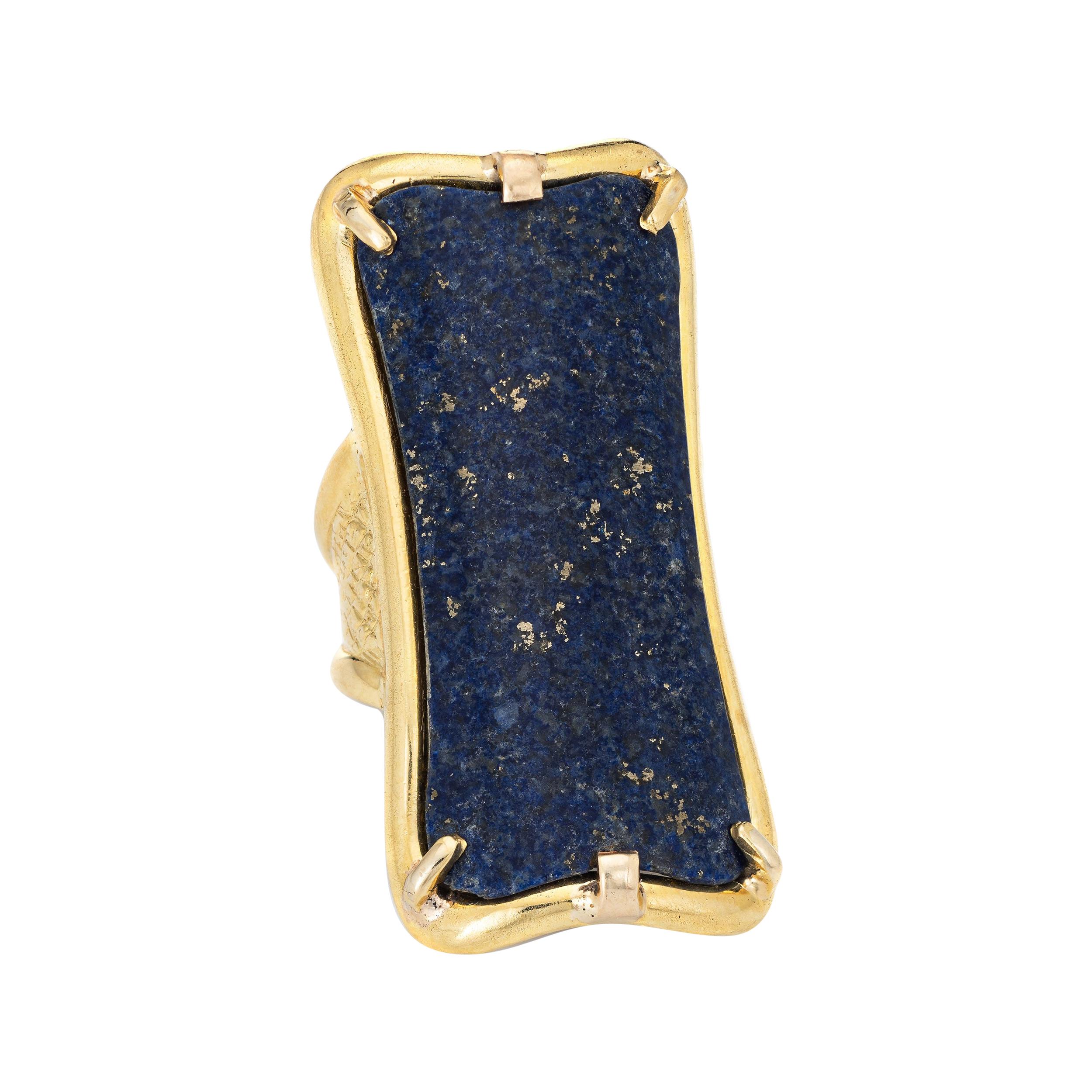 Grande bague de cocktail vintage en or jaune 18 carats ancienne propriété de lapis-lazuli