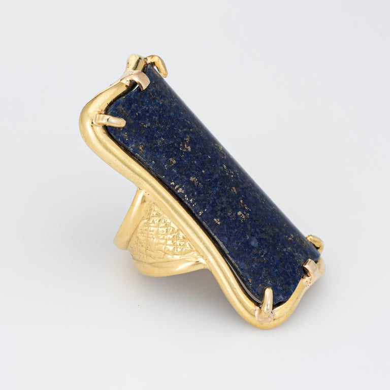 Modern Huge Lapis Lazuli Ring Vintage 18k Yellow Gold Cocktail Jewelry Estate For Sale