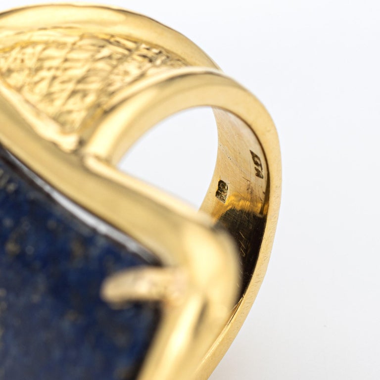 Huge Lapis Lazuli Ring Vintage 18k Yellow Gold Cocktail Jewelry Estate For Sale 1