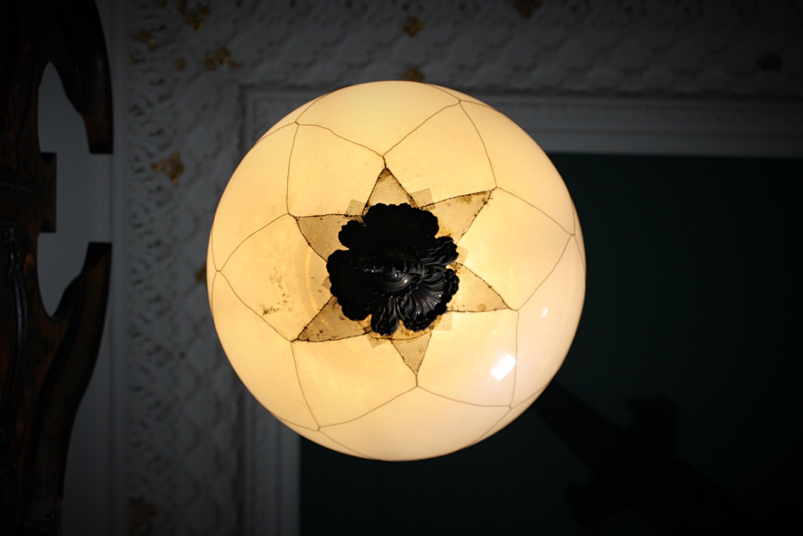 19th Century Huge Late 19th-Early 20th Century Brass and Glass Globe Pendant Lantern Light
