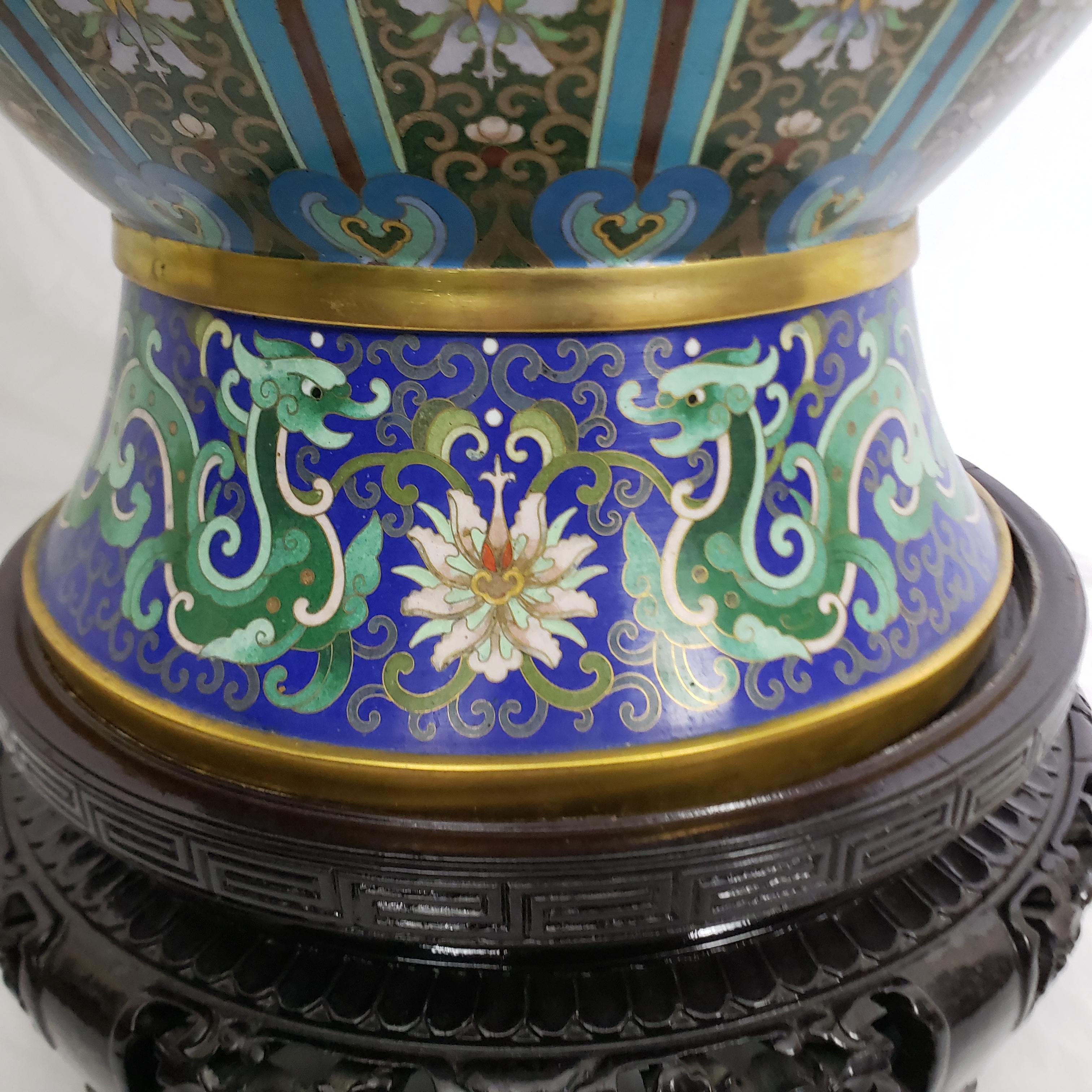 Huge Mid 20th Century Chinese Cloisonne Vase with Ornate Floral Decoration 6