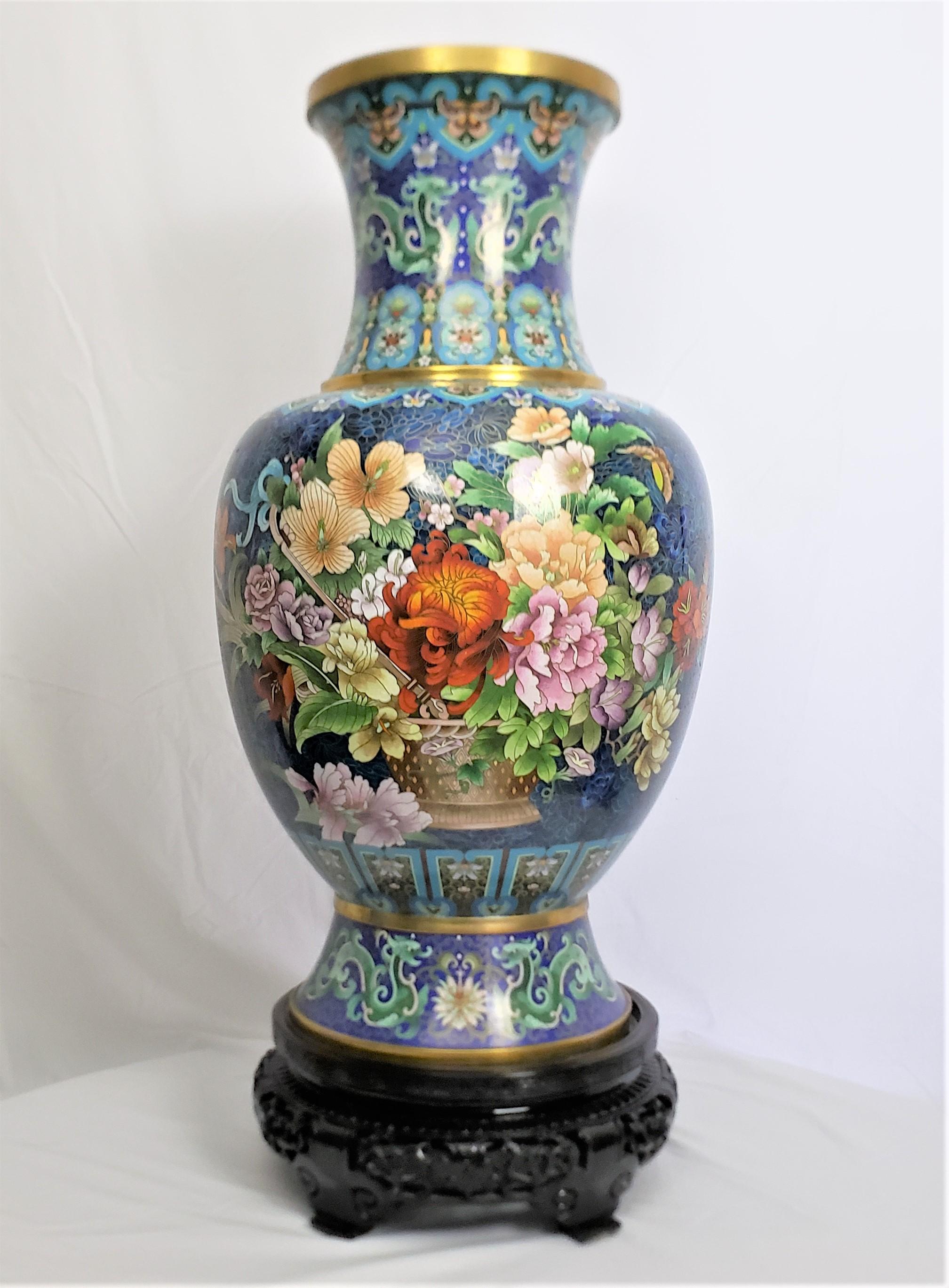 Chinese Export Huge Mid 20th Century Chinese Cloisonne Vase with Ornate Floral Decoration