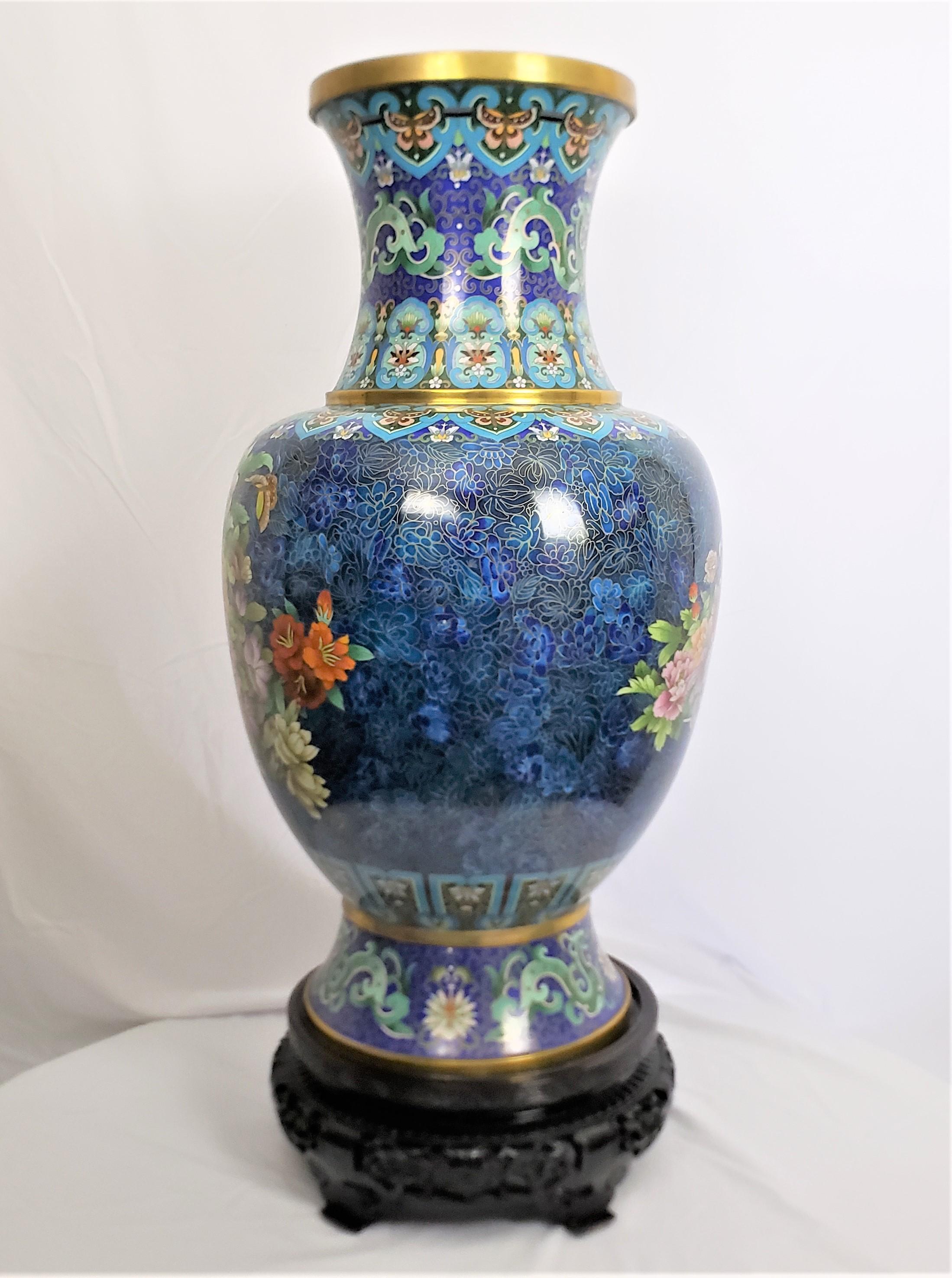 Hand-Crafted Huge Mid 20th Century Chinese Cloisonne Vase with Ornate Floral Decoration