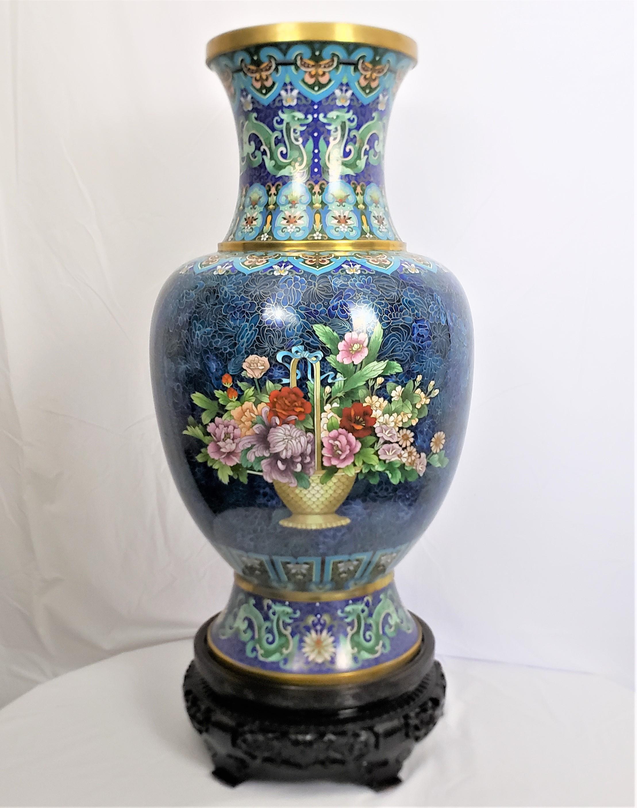 Huge Mid 20th Century Chinese Cloisonne Vase with Ornate Floral Decoration In Good Condition In Hamilton, Ontario